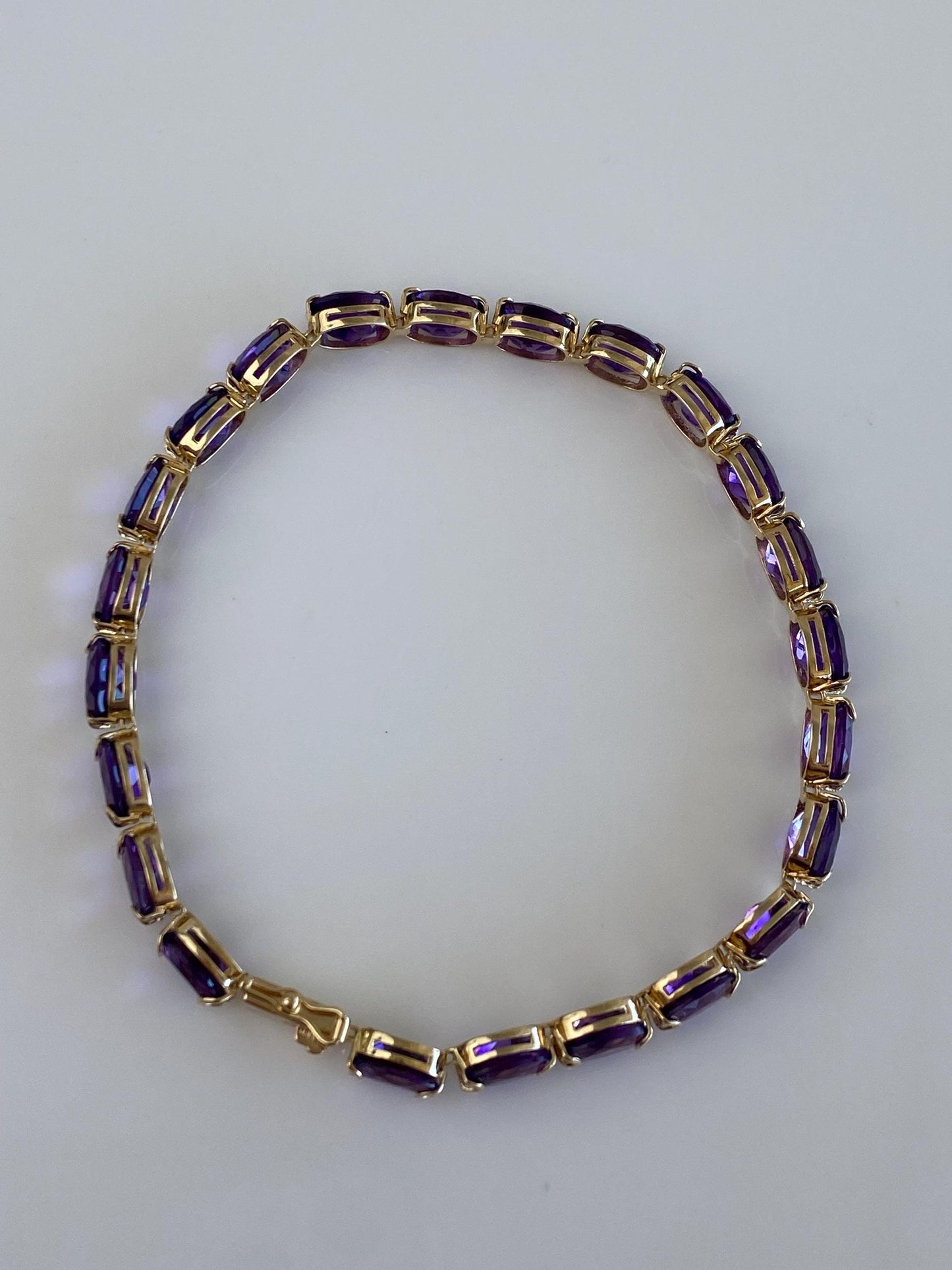 Vintage Solid 14k Yellow Gold Amethyst Link Bracelet - 7.25 inches