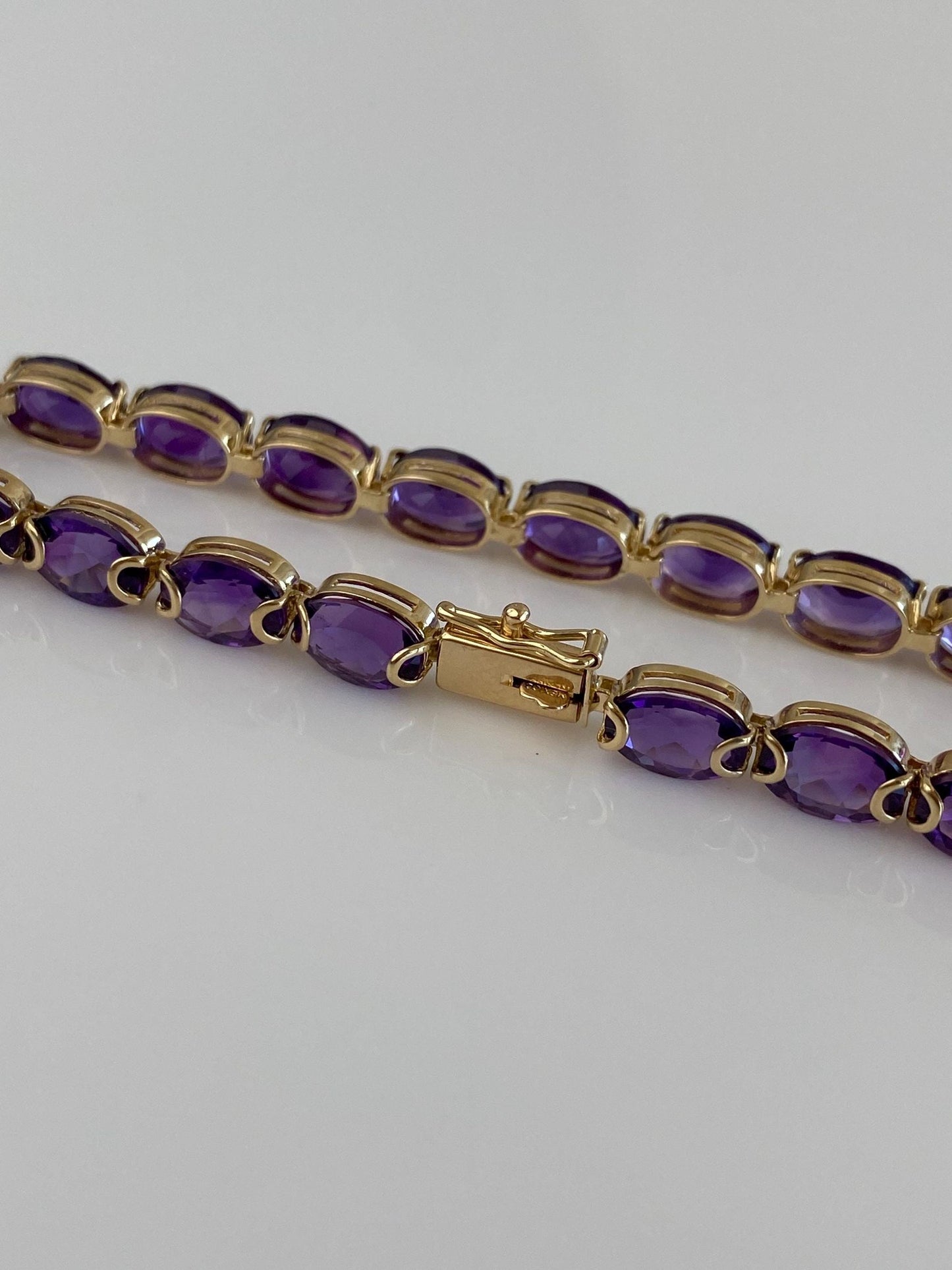 Vintage Solid 14k Yellow Gold Amethyst Link Bracelet - 7.25 inches
