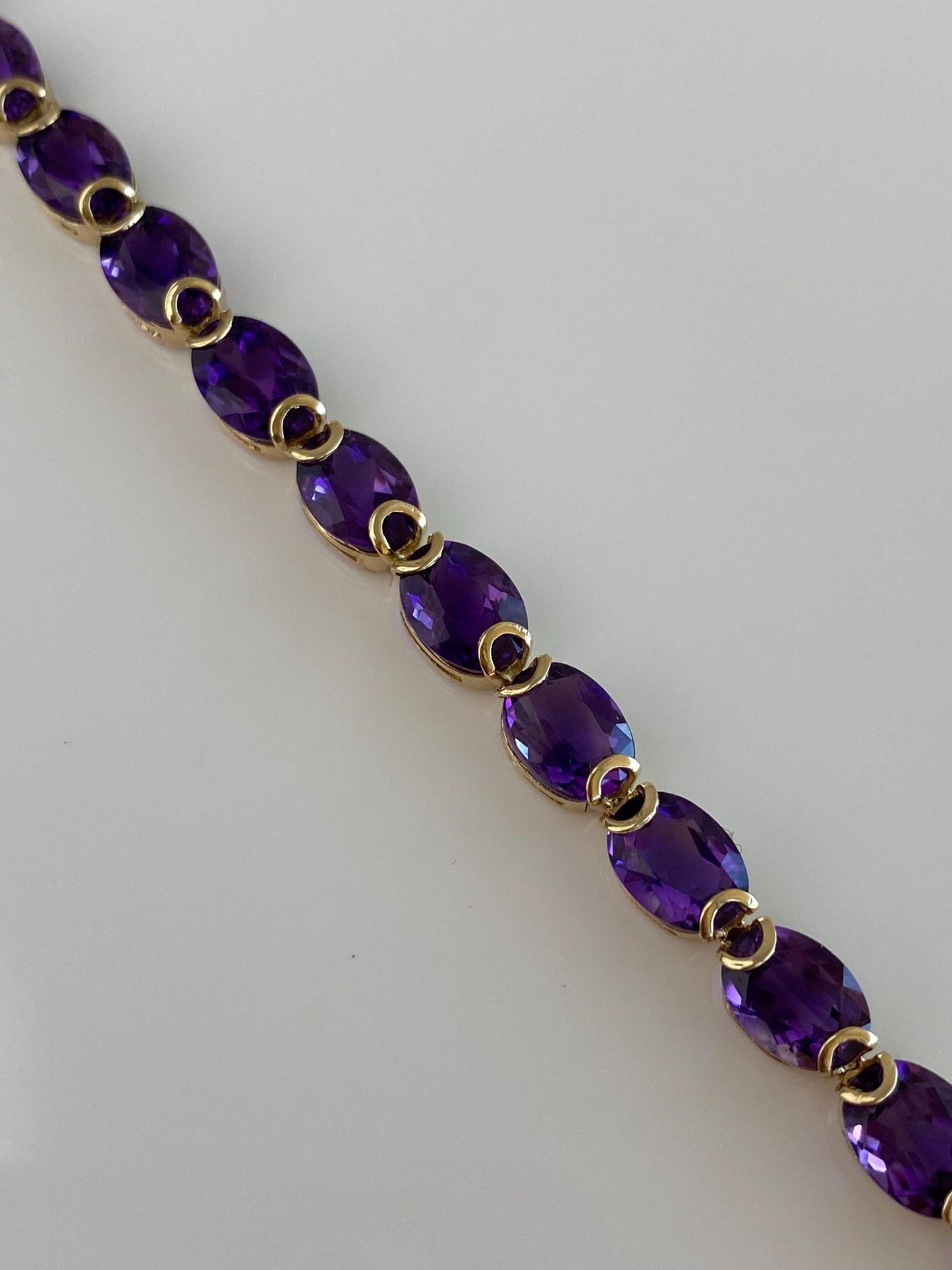 Vintage Solid 14k Yellow Gold Amethyst Link Bracelet - 7.25 inches