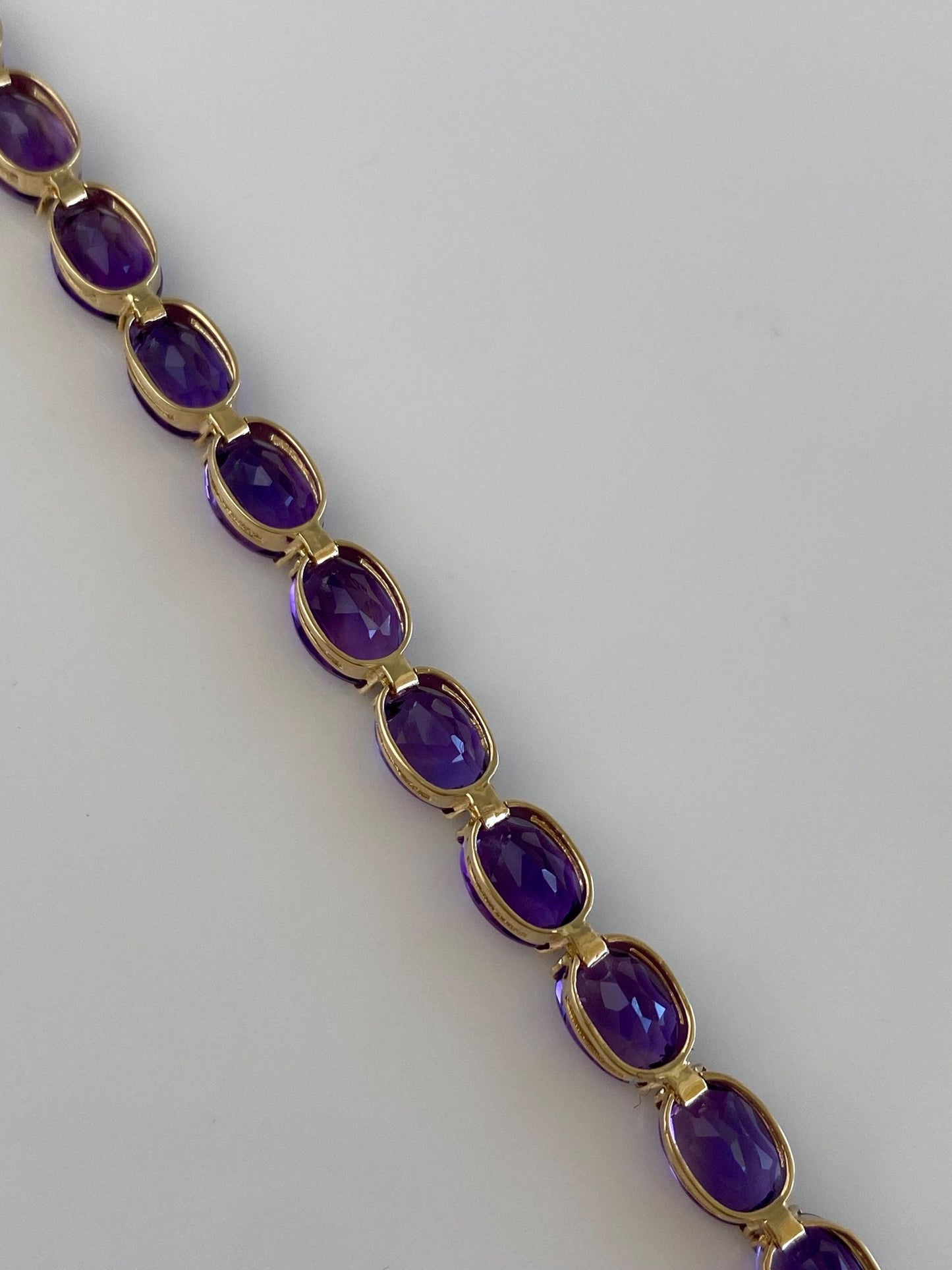 Vintage Solid 14k Yellow Gold Amethyst Link Bracelet - 7.25 inches