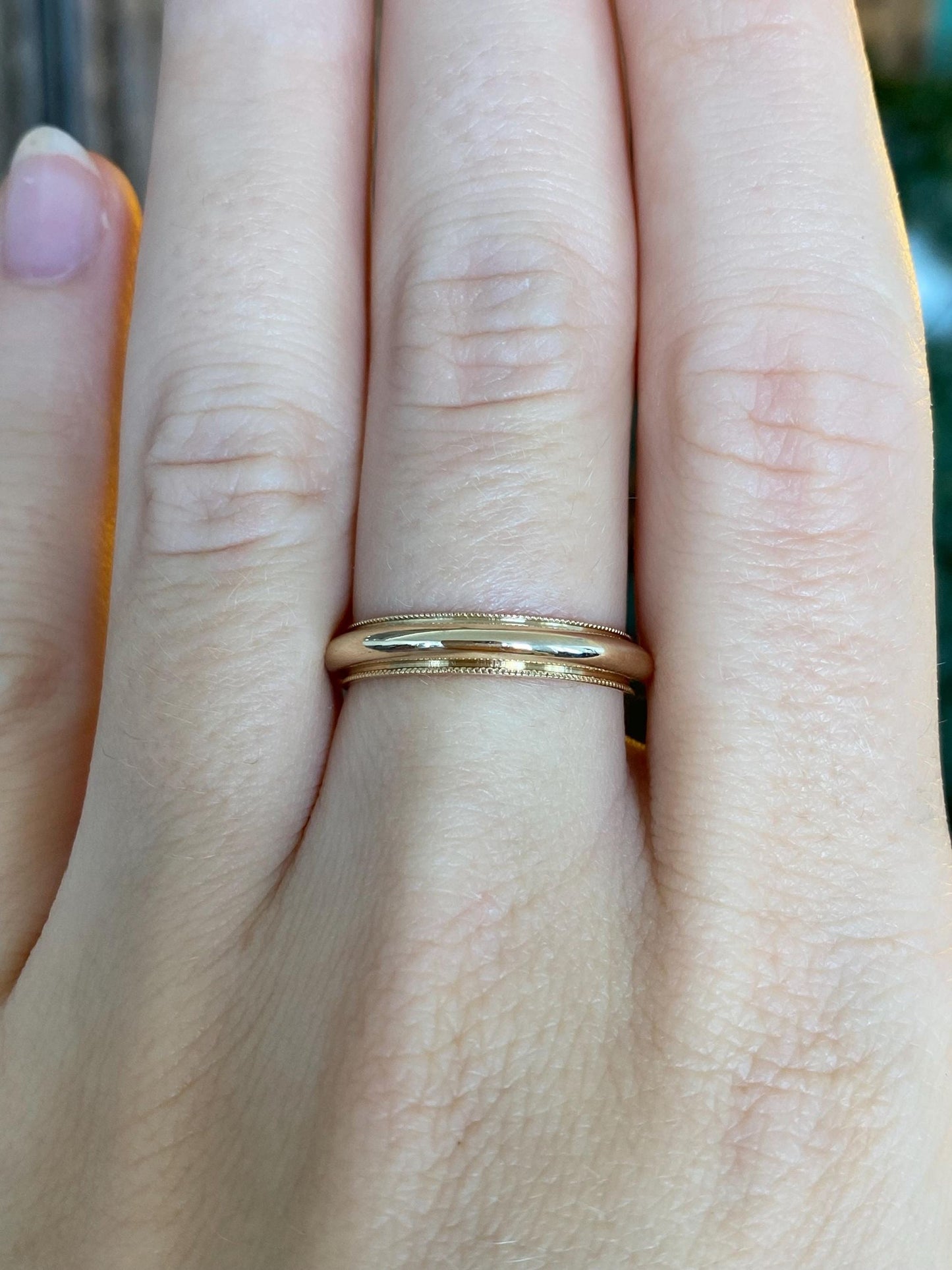 Vintage Solid 14k Yellow Gold Milgrain Ring Band - Size 7.25