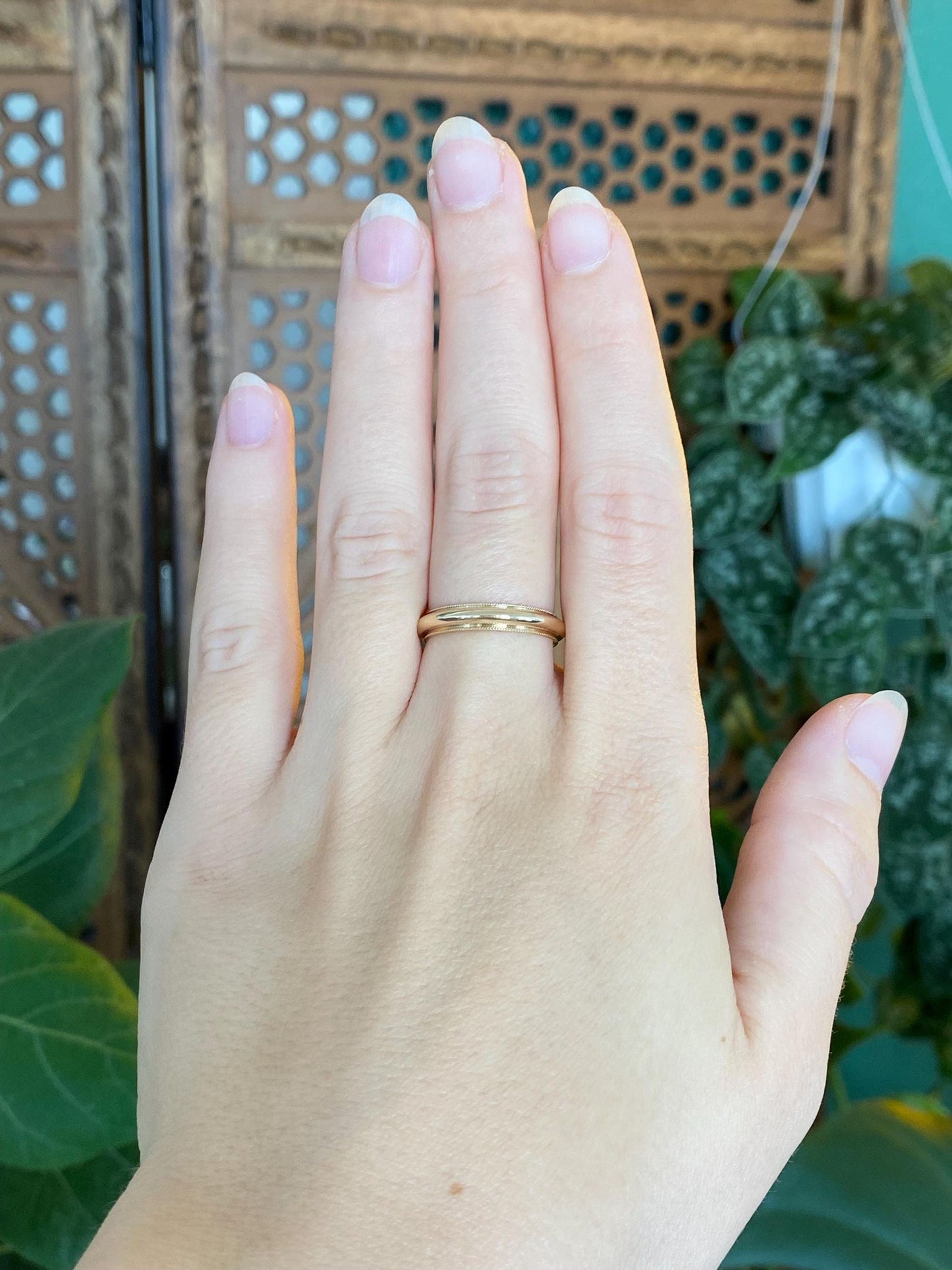 Vintage Solid 14k Yellow Gold Milgrain Ring Band - Size 7.25