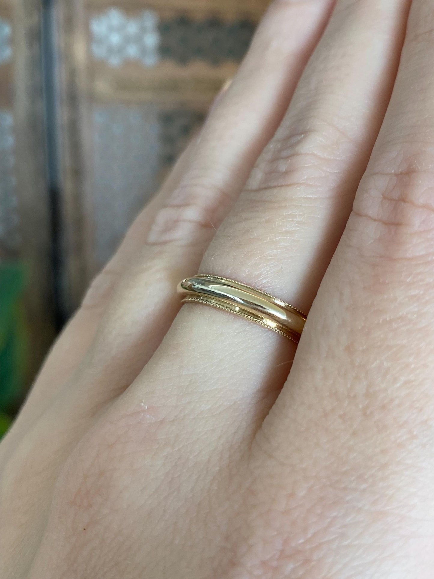 Vintage Solid 14k Yellow Gold Milgrain Ring Band - Size 7.25