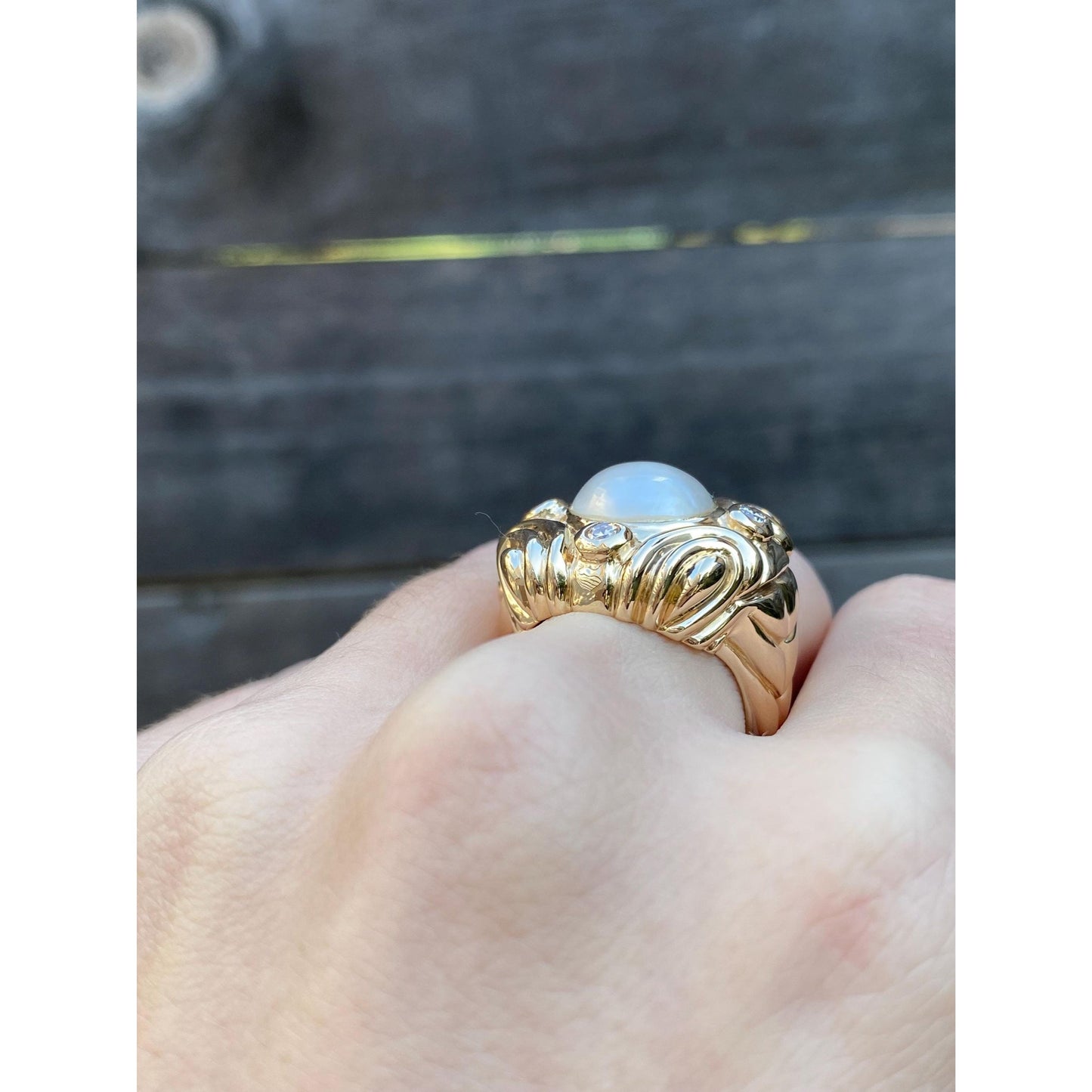 Vintage Solid 14k Yellow Gold Pearl Clear Cubic Zirconia Ring - Size 6