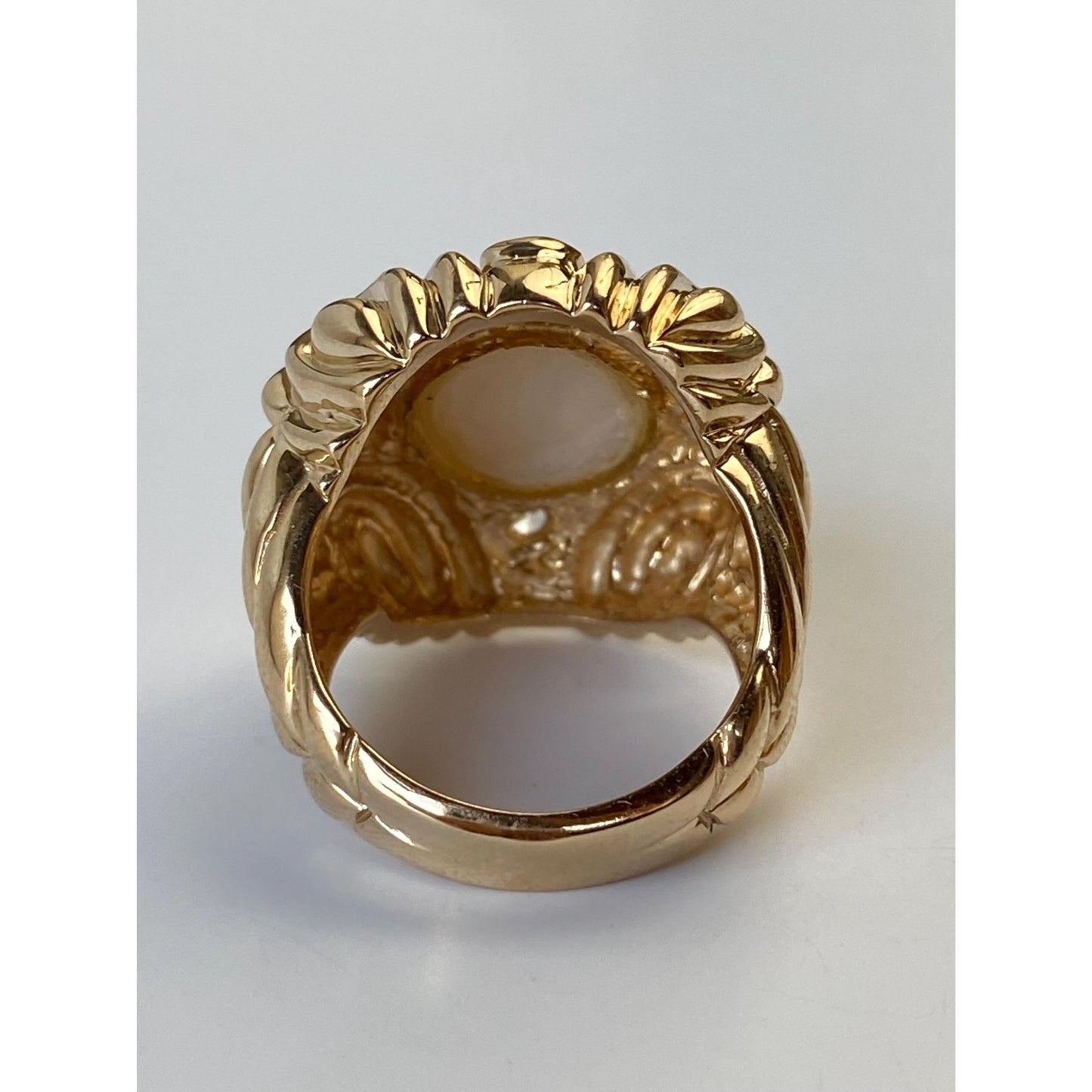 Vintage Solid 14k Yellow Gold Pearl Clear Cubic Zirconia Ring - Size 6