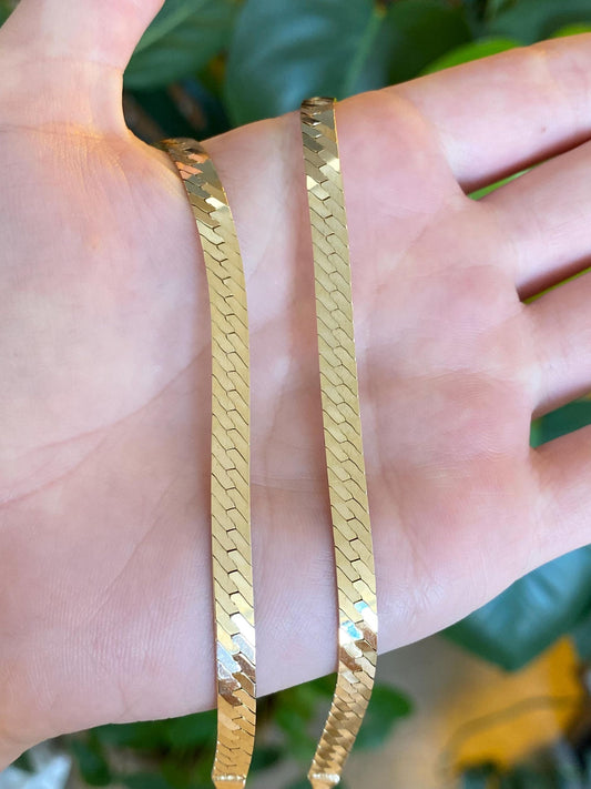 Vintage Solid 14k Yellow Gold Chunky Herringbone Chain Necklace - 20 inches