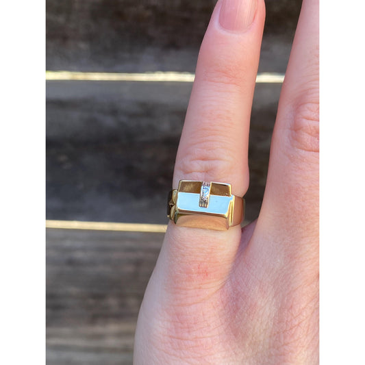 Vintage Solid 14k Yellow Gold Diamond Signet Style Purse Ring - Size 2.25