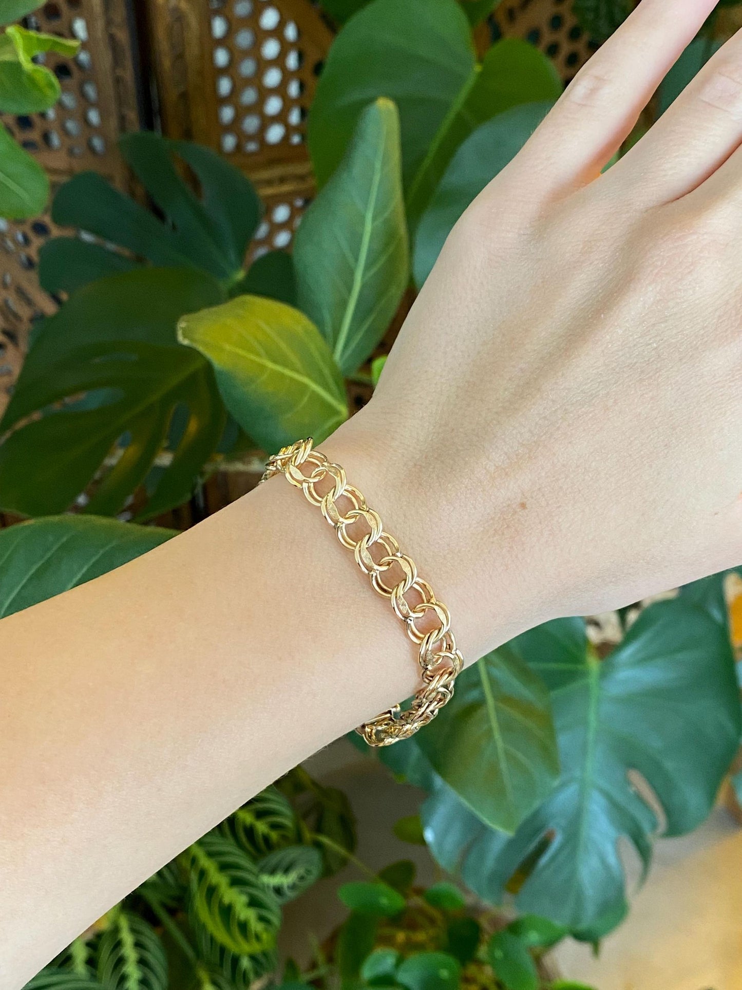 Vintage Solid 14k Yellow Gold Double Link Charm Bracelet - 7 inches