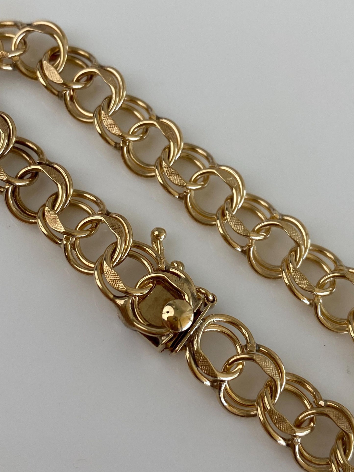Vintage Solid 14k Yellow Gold Double Link Charm Bracelet - 7 inches