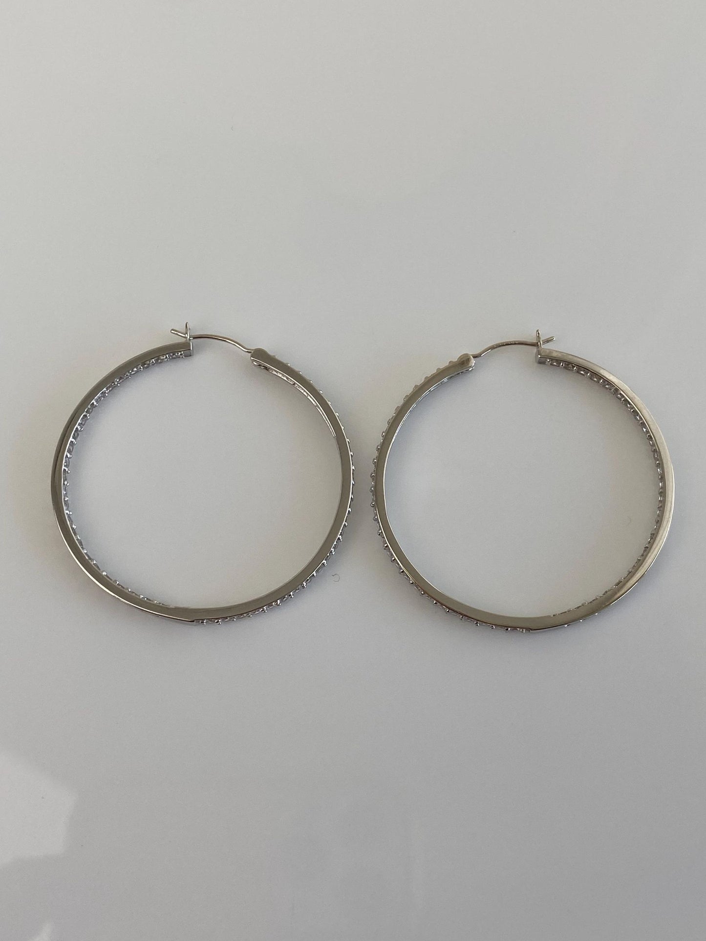 Vintage Solid 14k White Gold Cubic Zirconia Hoop Earrings
