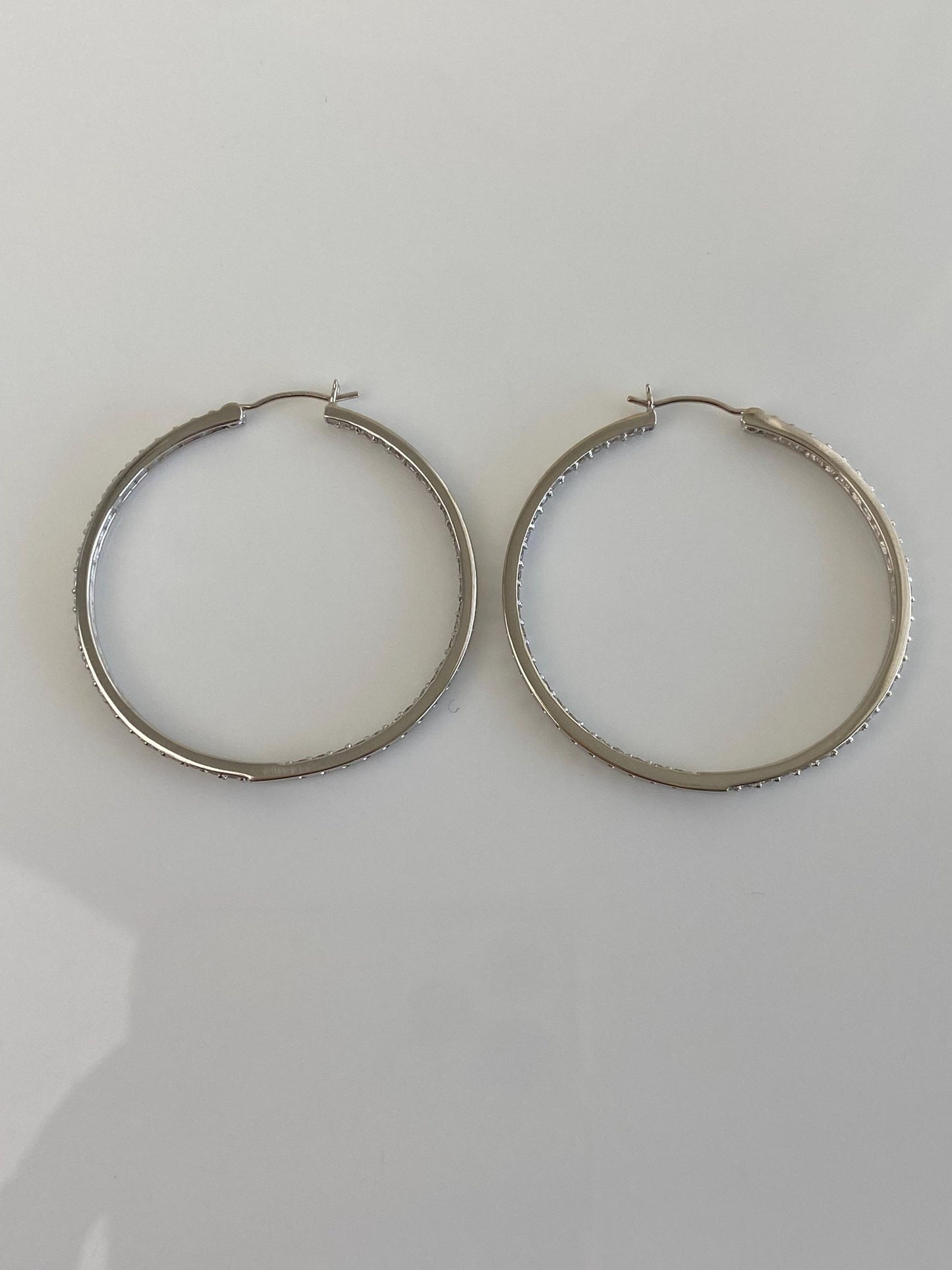 Vintage Solid 14k White Gold Cubic Zirconia Hoop Earrings