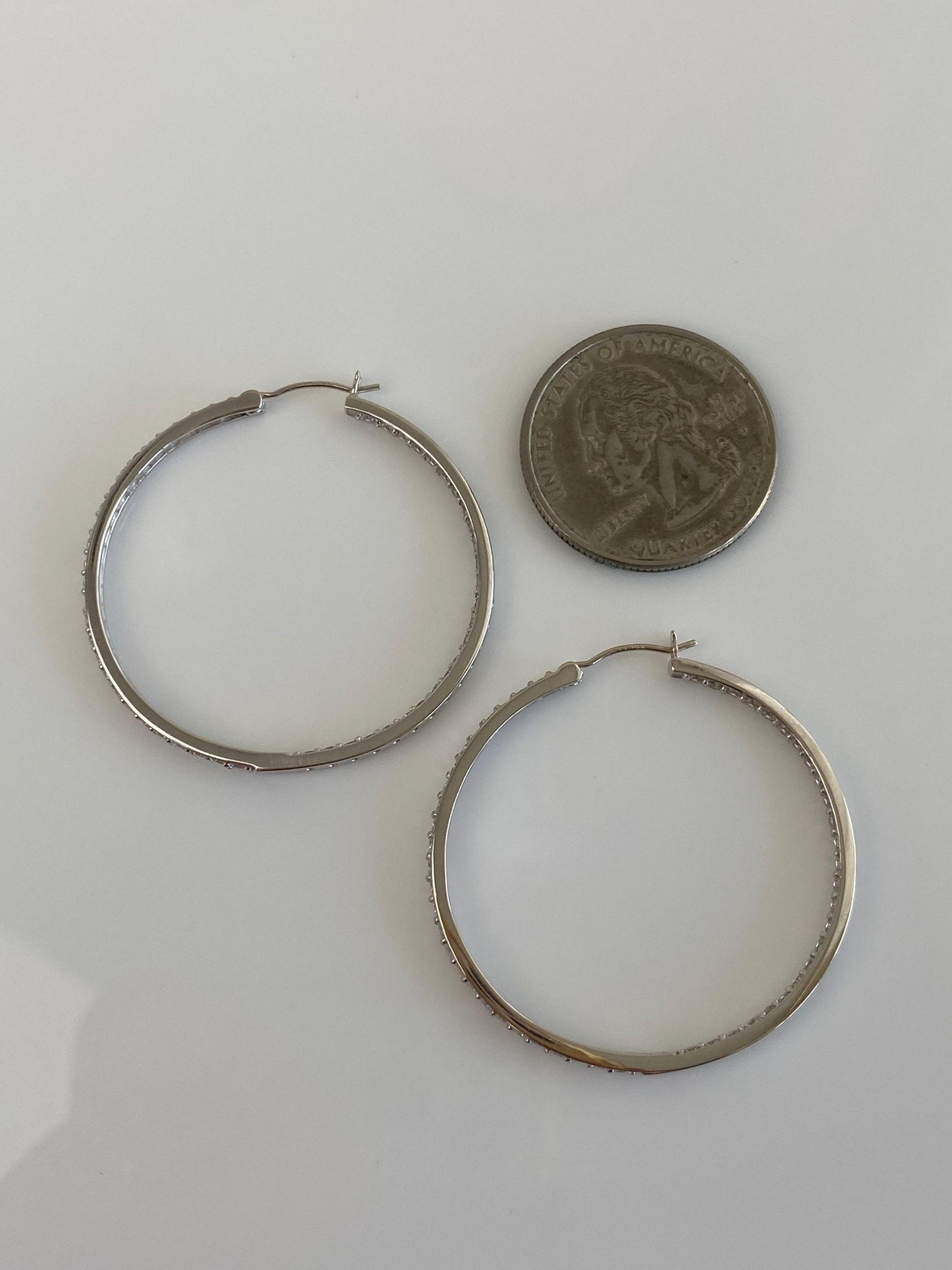 Vintage Solid 14k White Gold Cubic Zirconia Hoop Earrings