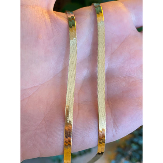 Vintage Solid 14k Yellow Gold Long Herringbone Chain Necklace - 27.75 inches