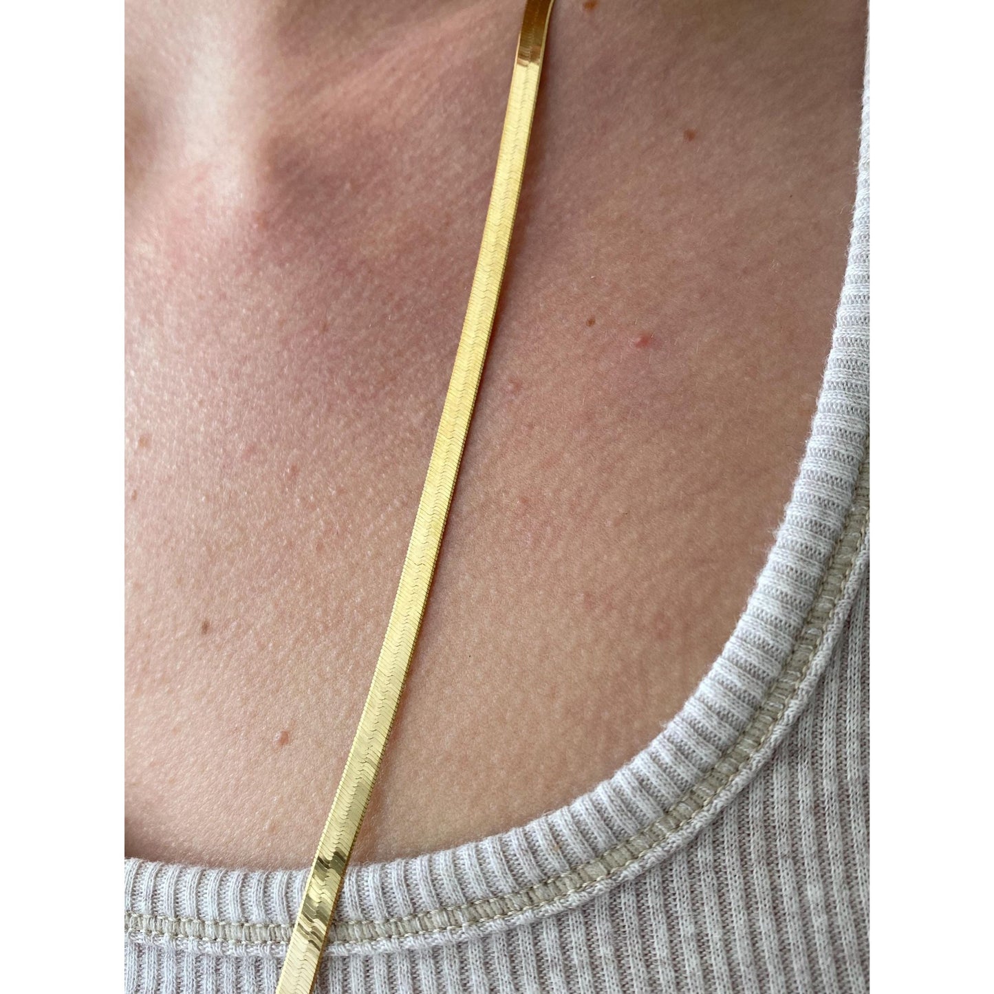 Vintage Solid 14k Yellow Gold Long Herringbone Chain Necklace - 27.75 inches