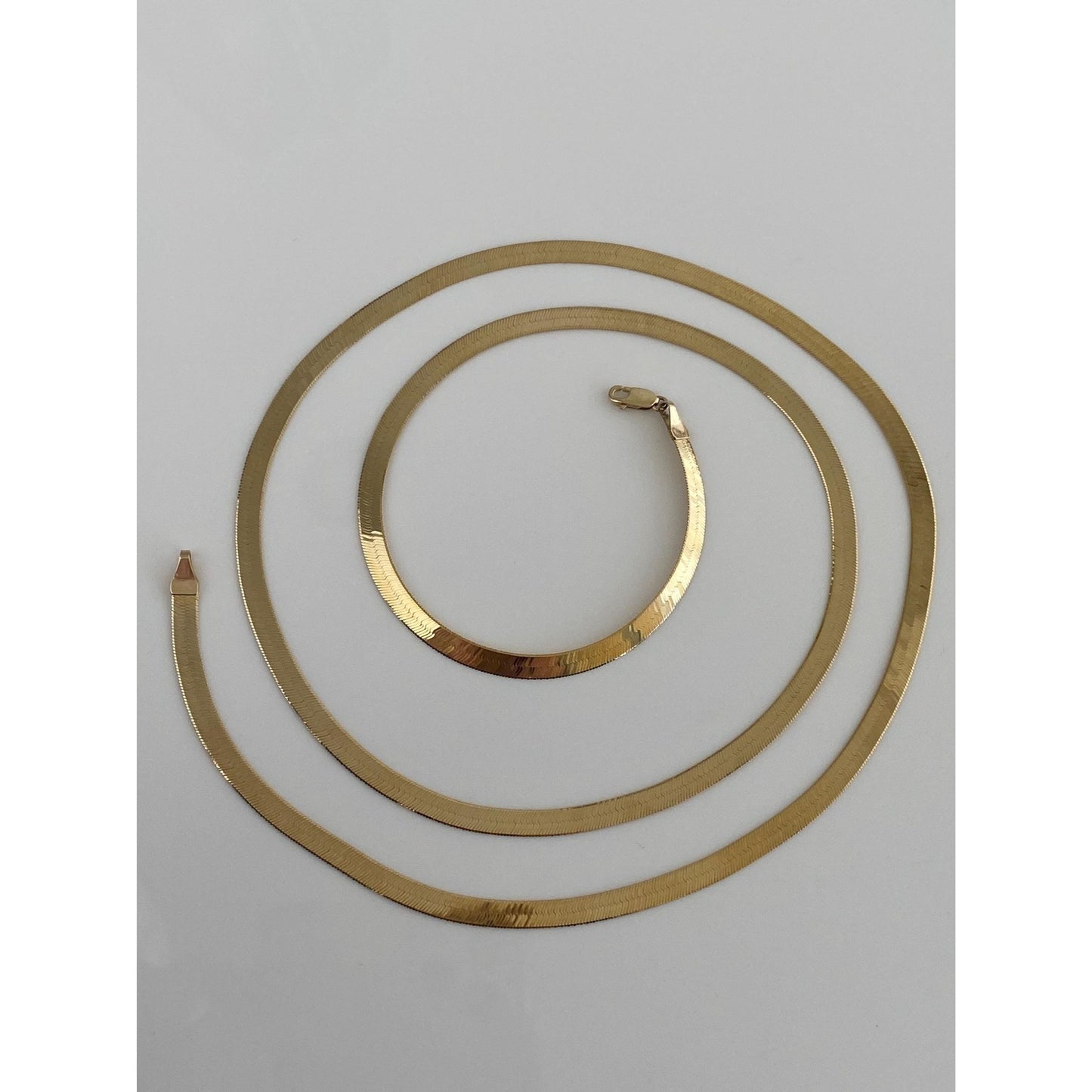 Vintage Solid 14k Yellow Gold Long Herringbone Chain Necklace - 27.75 inches