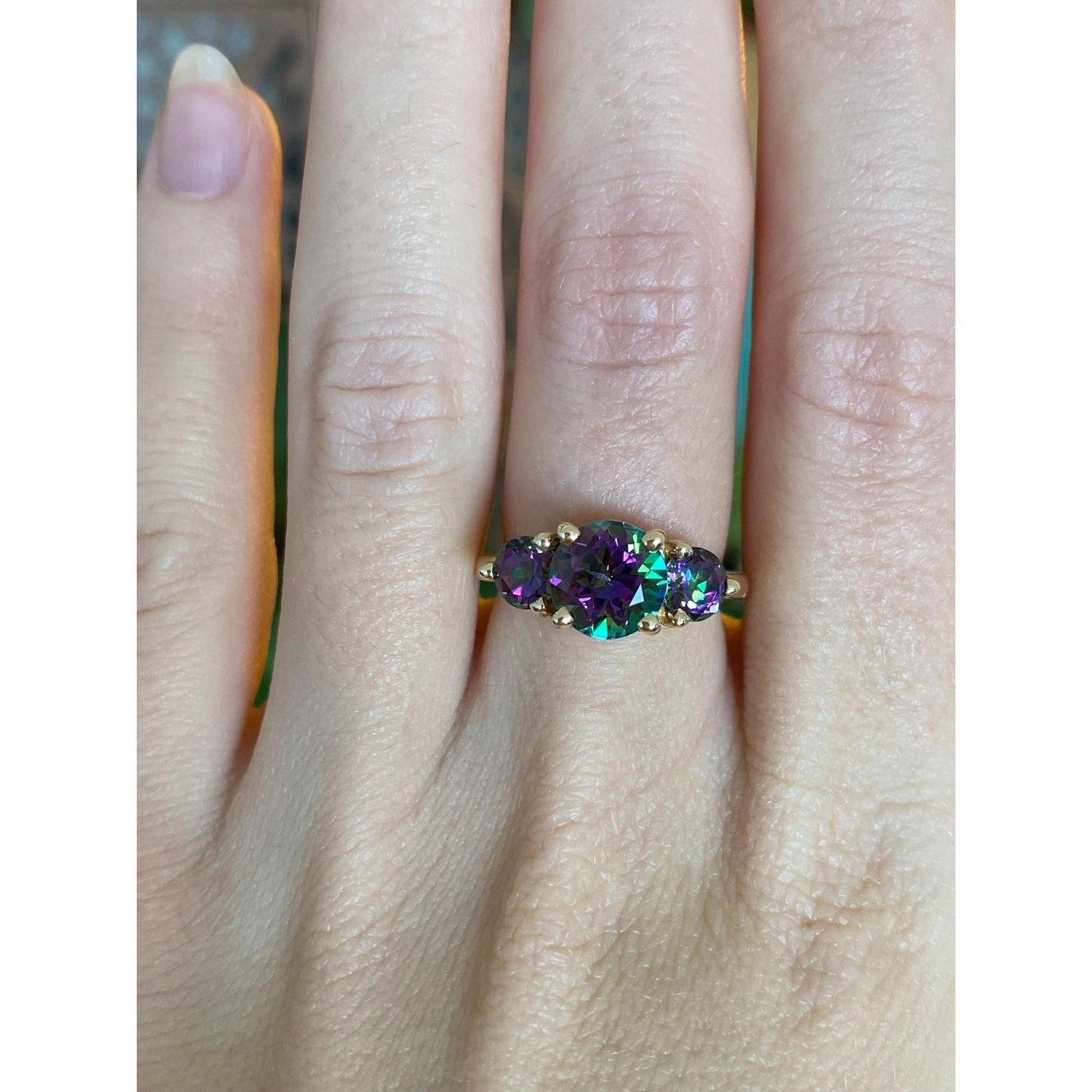 Vintage Solid 14k Yellow Gold Mystic Topaz Ring - Size 5.75