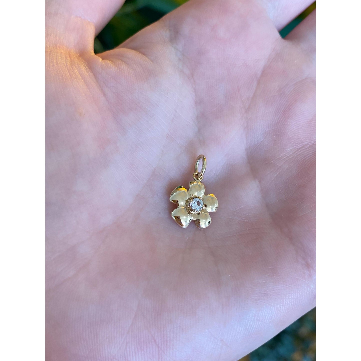 Vintage Solid 14k Yellow Gold Clear Spinel Flower Charm