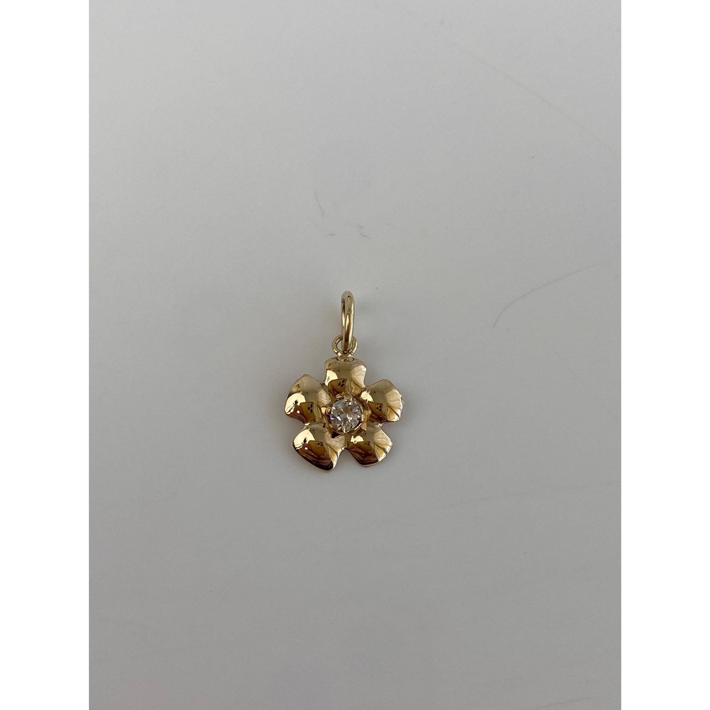 Vintage Solid 14k Yellow Gold Clear Spinel Flower Charm