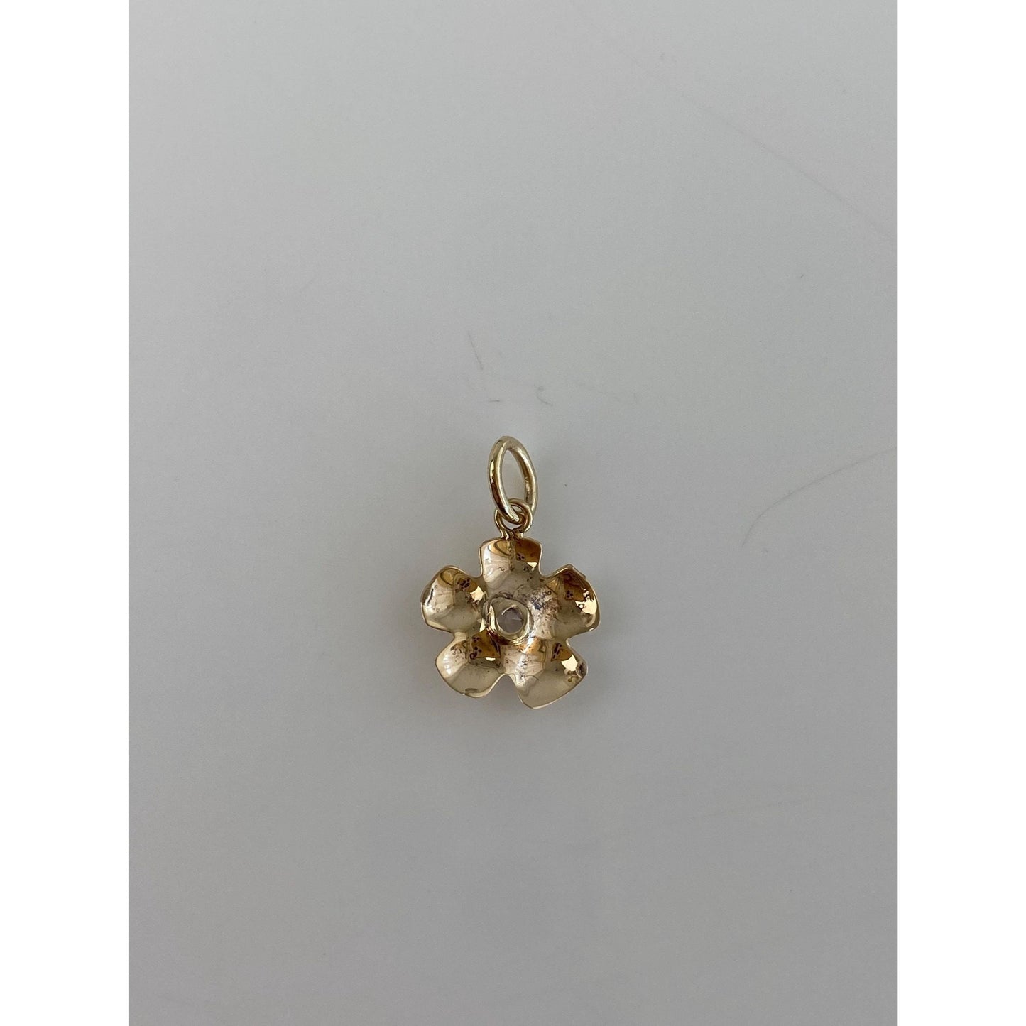 Vintage Solid 14k Yellow Gold Clear Spinel Flower Charm