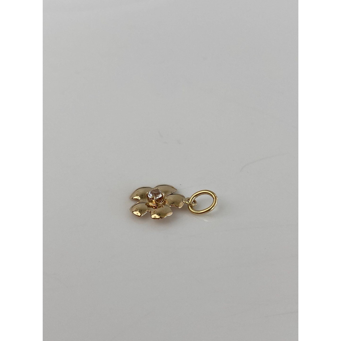 Vintage Solid 14k Yellow Gold Clear Spinel Flower Charm