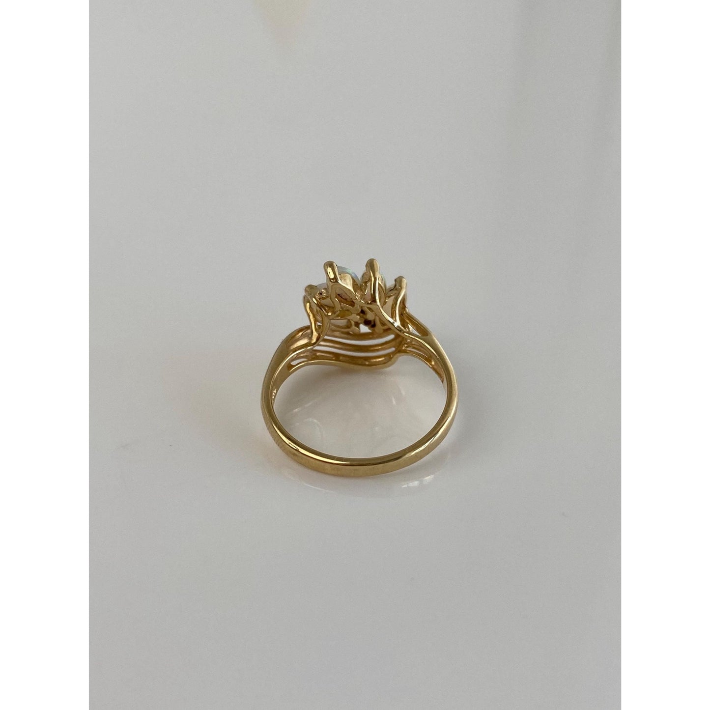 Vintage Solid 14k Yellow Gold Diamond Marquis Opal Ring - Size 5.5