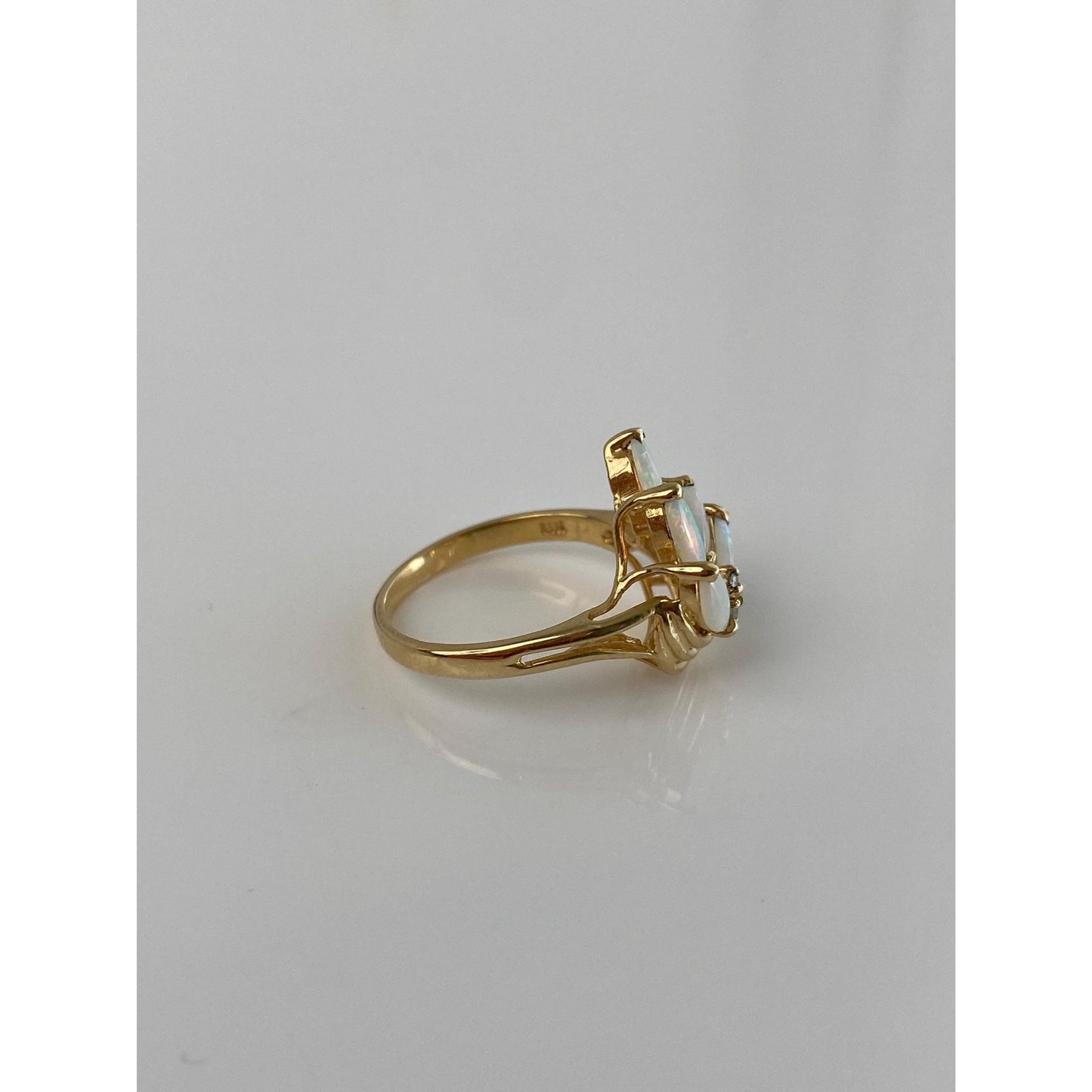 Vintage Solid 14k Yellow Gold Diamond Marquis Opal Ring - Size 5.5