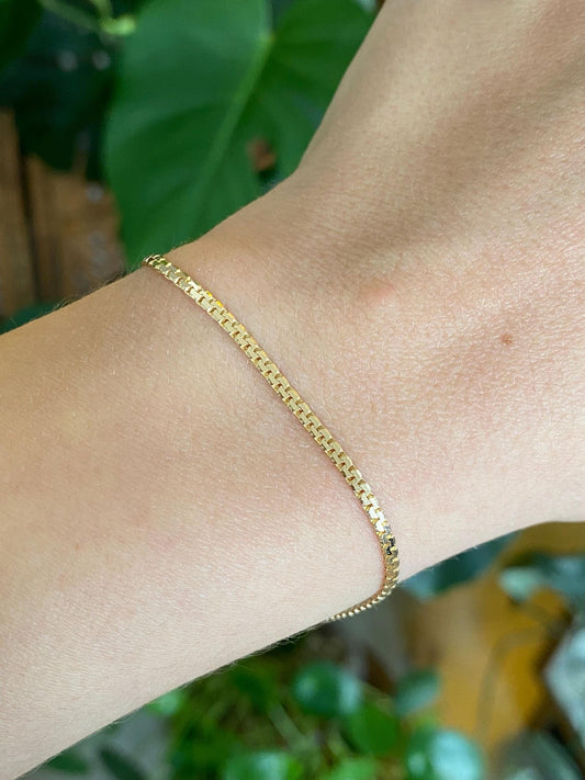 Vintage Solid 14k Yellow Gold Flat Zipper Chain Bracelet - 7 inches