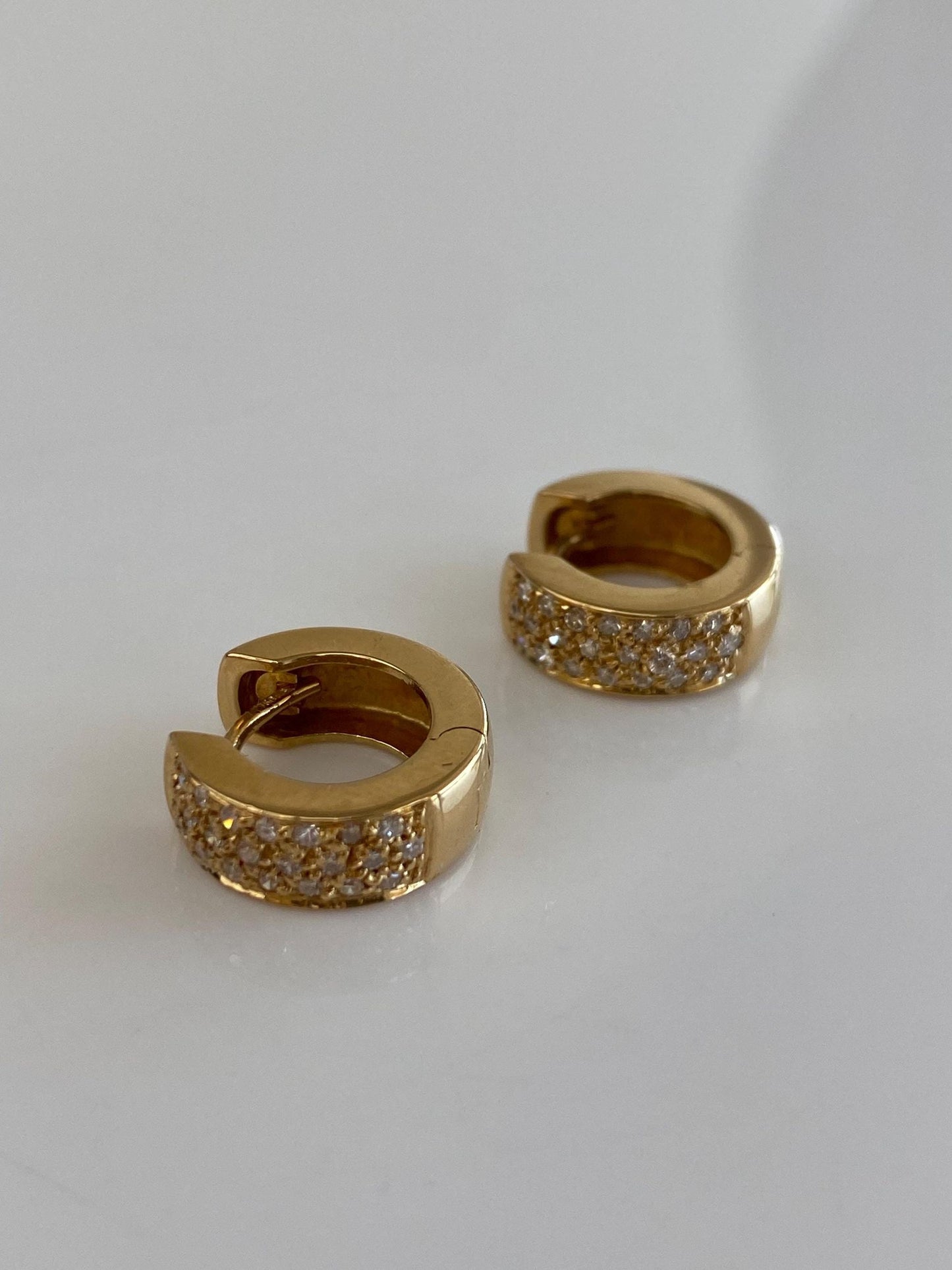 Vintage Solid 18k Yellow Gold Diamond Chunky Hoop Earrings