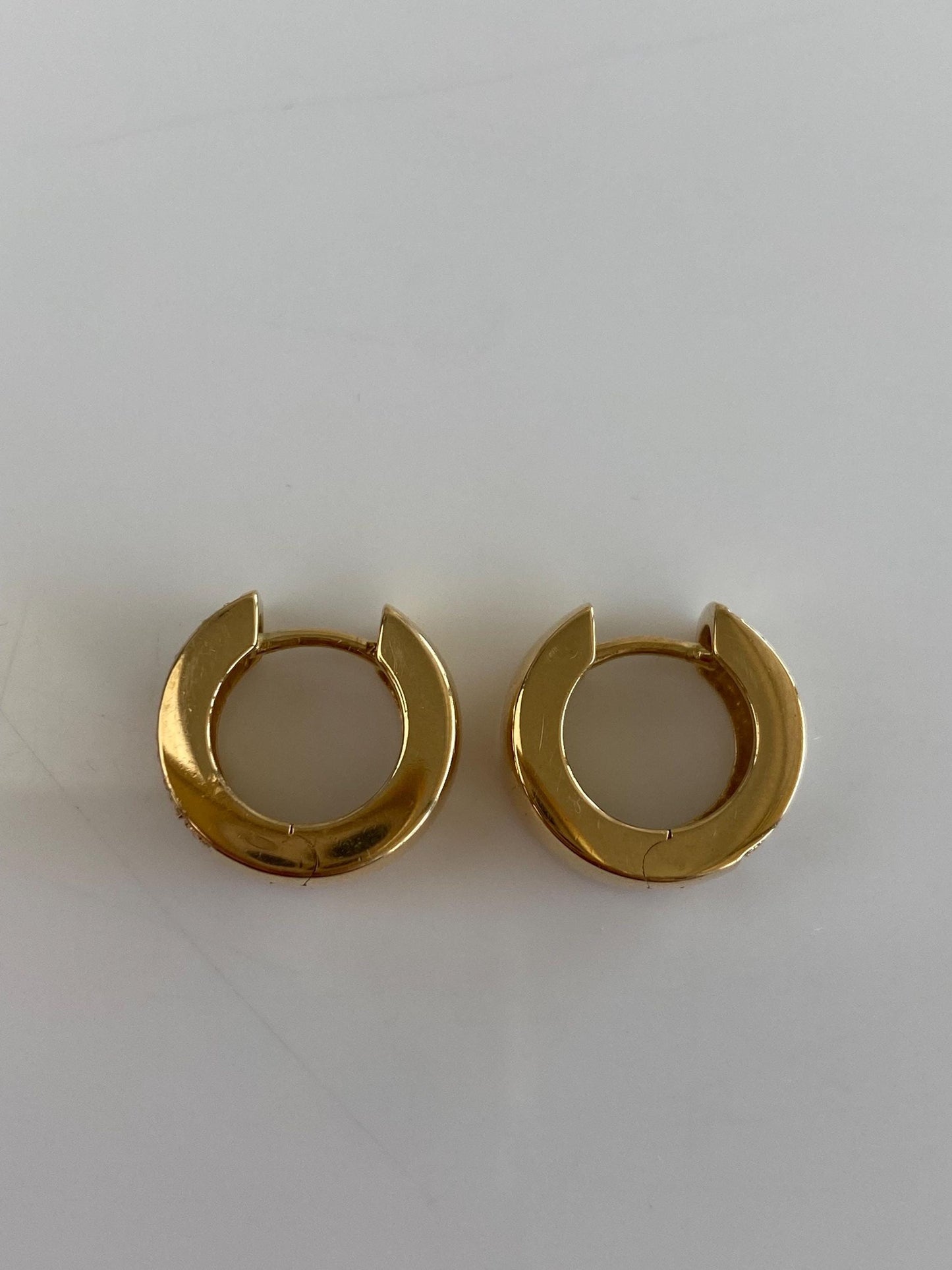 Vintage Solid 18k Yellow Gold Diamond Chunky Hoop Earrings