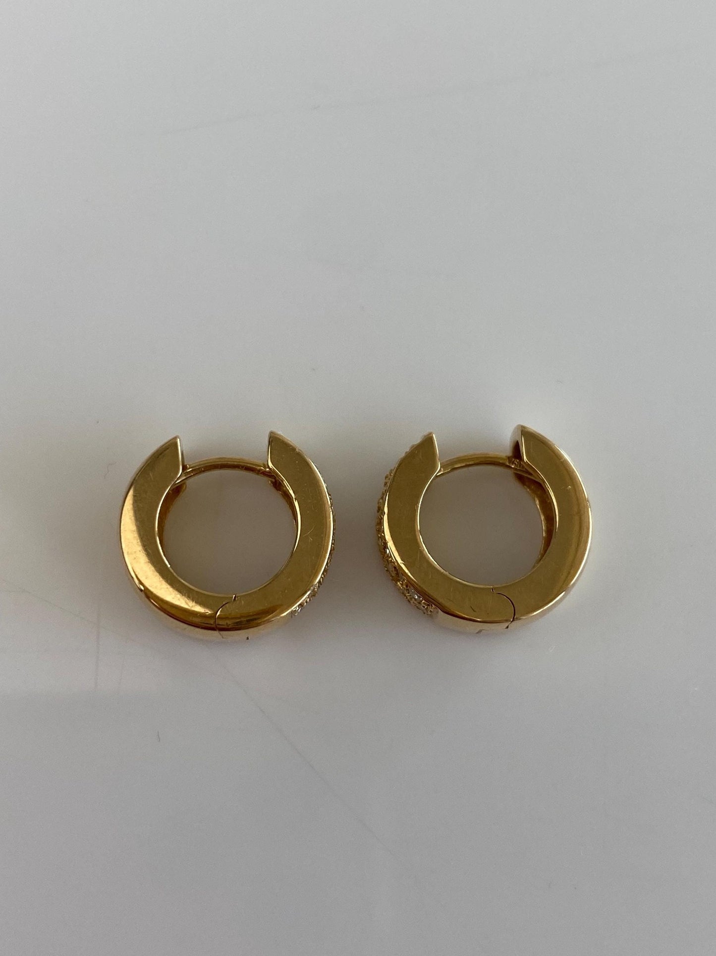 Vintage Solid 18k Yellow Gold Diamond Chunky Hoop Earrings