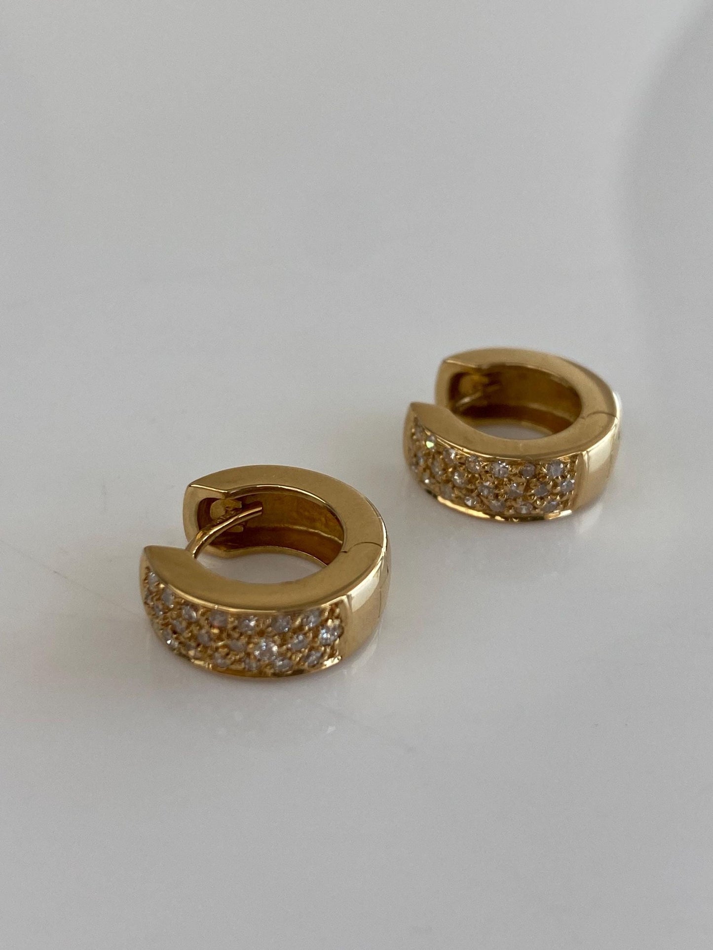 Vintage Solid 18k Yellow Gold Diamond Chunky Hoop Earrings