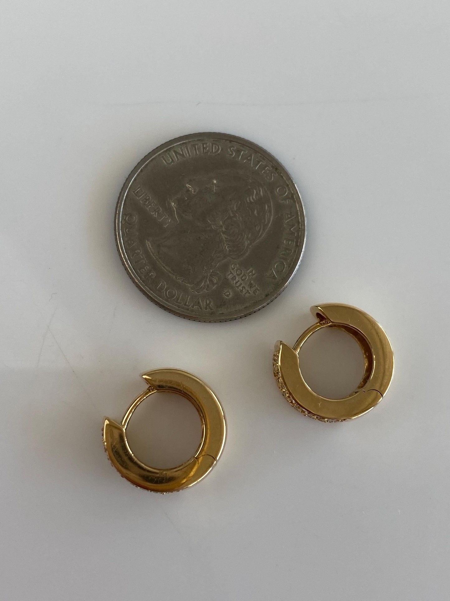 Vintage Solid 18k Yellow Gold Diamond Chunky Hoop Earrings