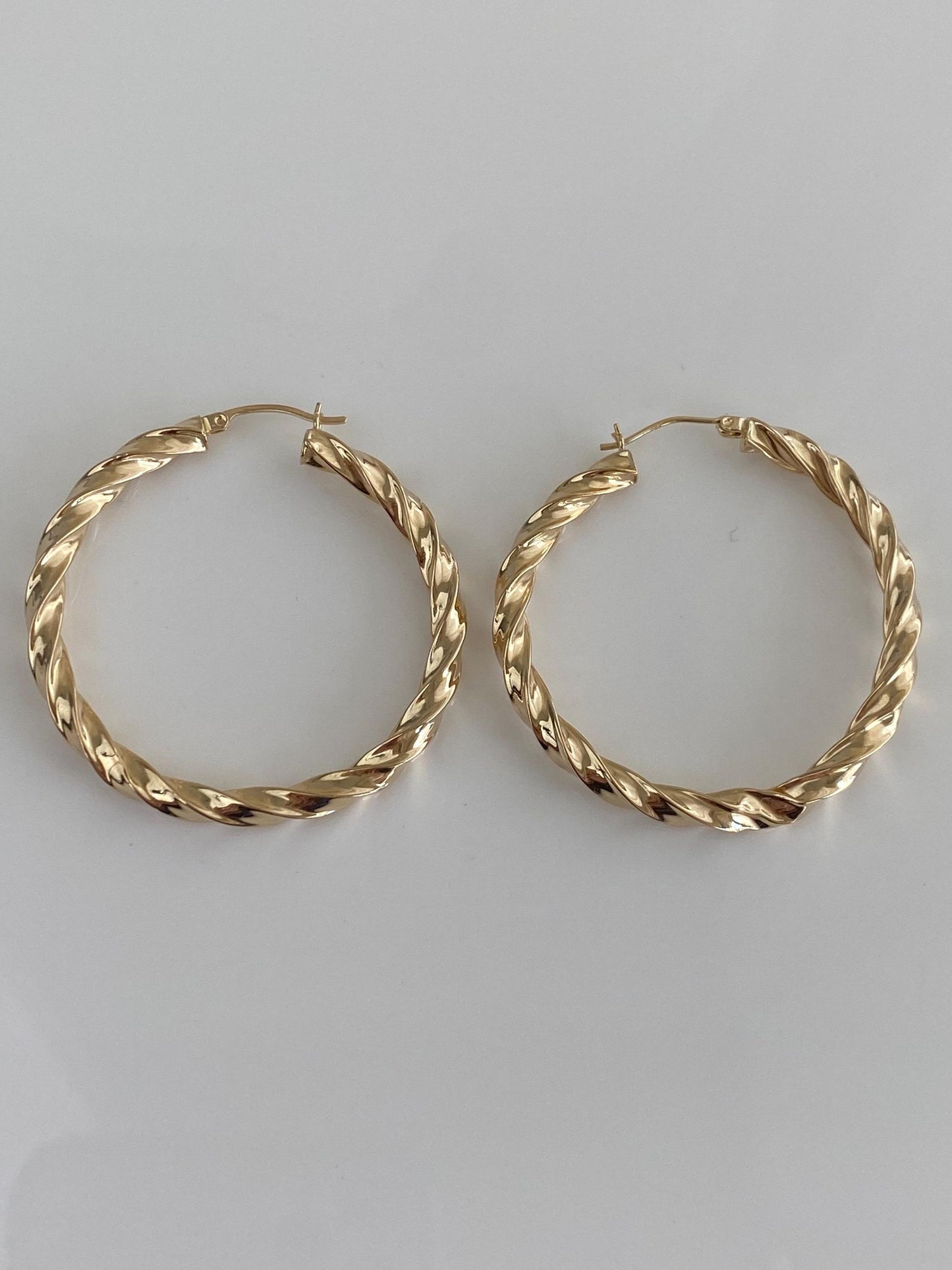 Vintage 14k Yellow Gold Large Twist Hoop Earrings