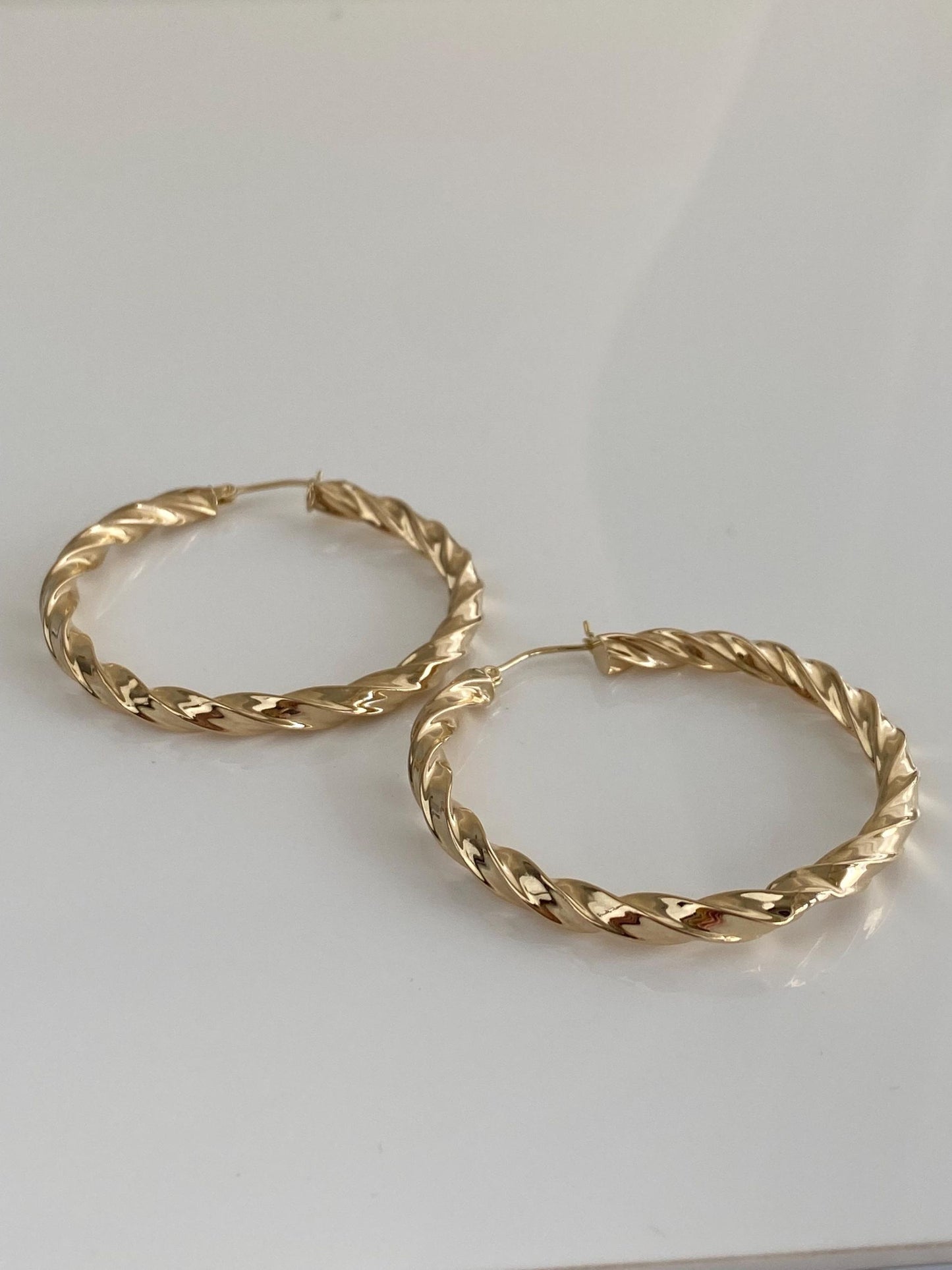 Vintage 14k Yellow Gold Large Twist Hoop Earrings