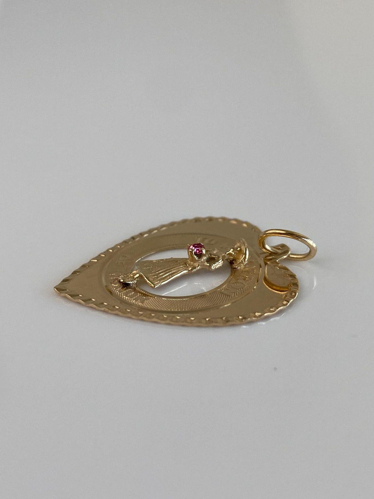 Vintage Solid 14k Yellow Gold Pink Cubic Zirconia 'To My Matron of Honor' Heart Charm
