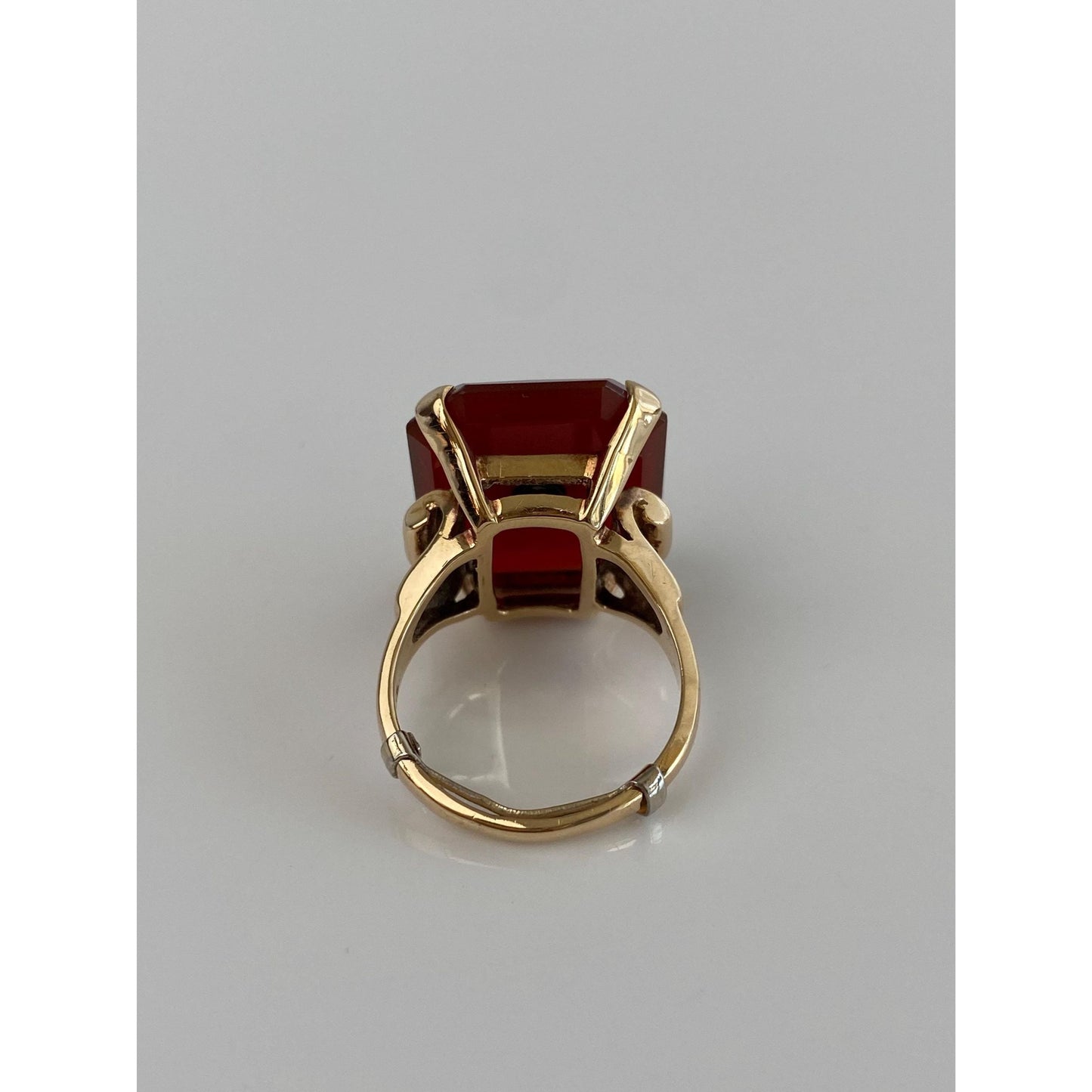 Vintage Solid 14k Yellow Gold Carnelian Diamond Inlay Ring - Size 6.75