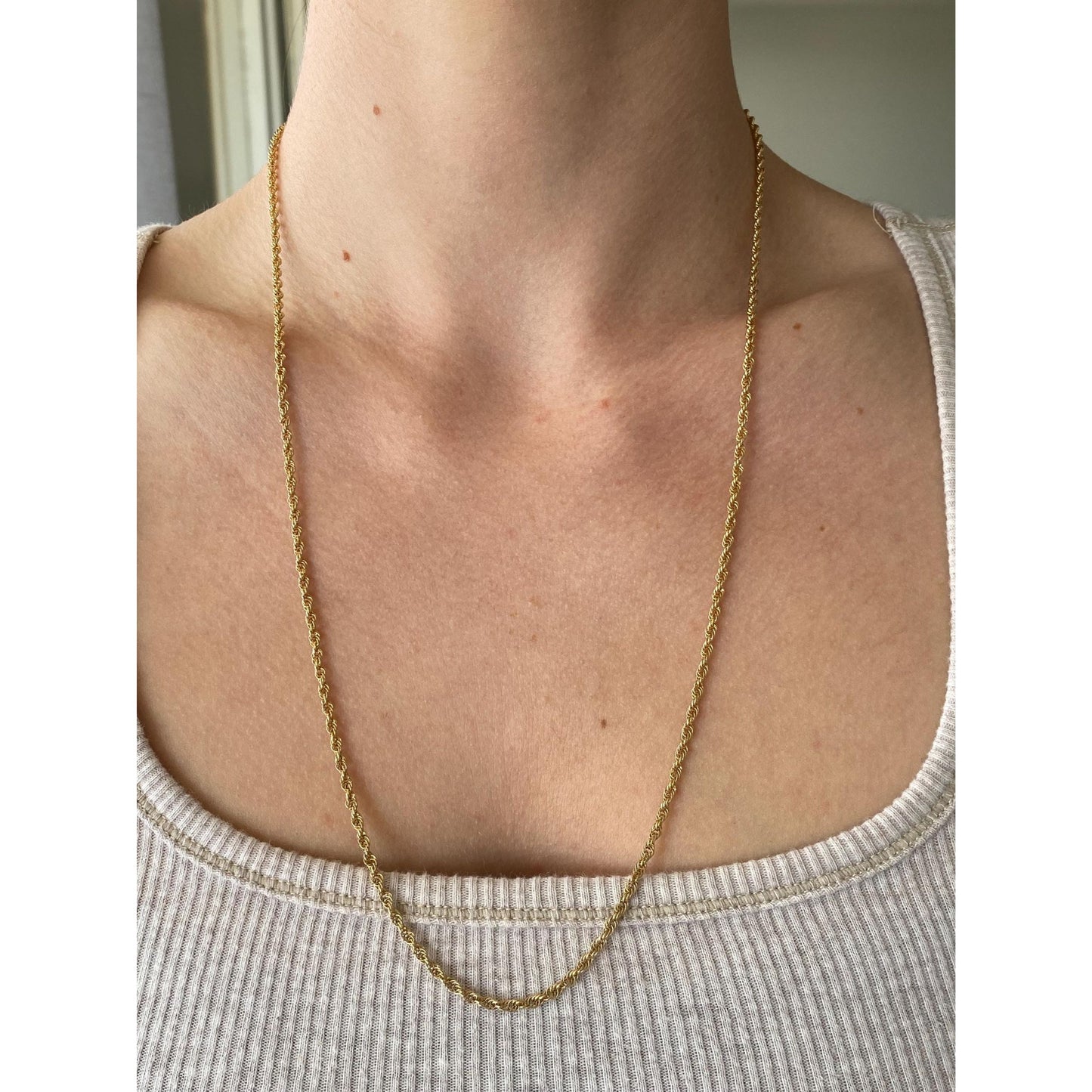Vintage Solid 14k Yellow Gold Rope Chain Necklace - 24 inches