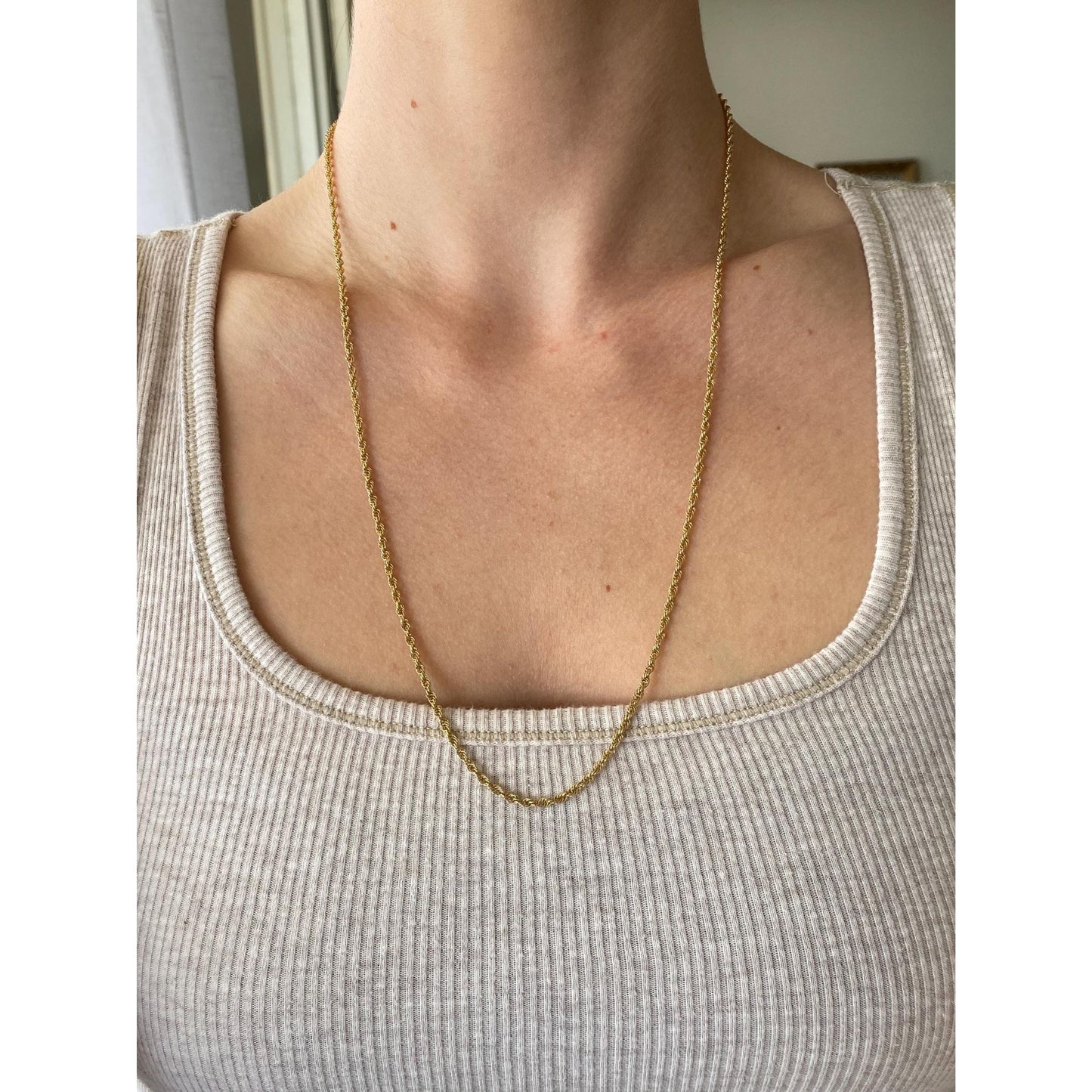 Vintage Solid 14k Yellow Gold Rope Chain Necklace - 24 inches