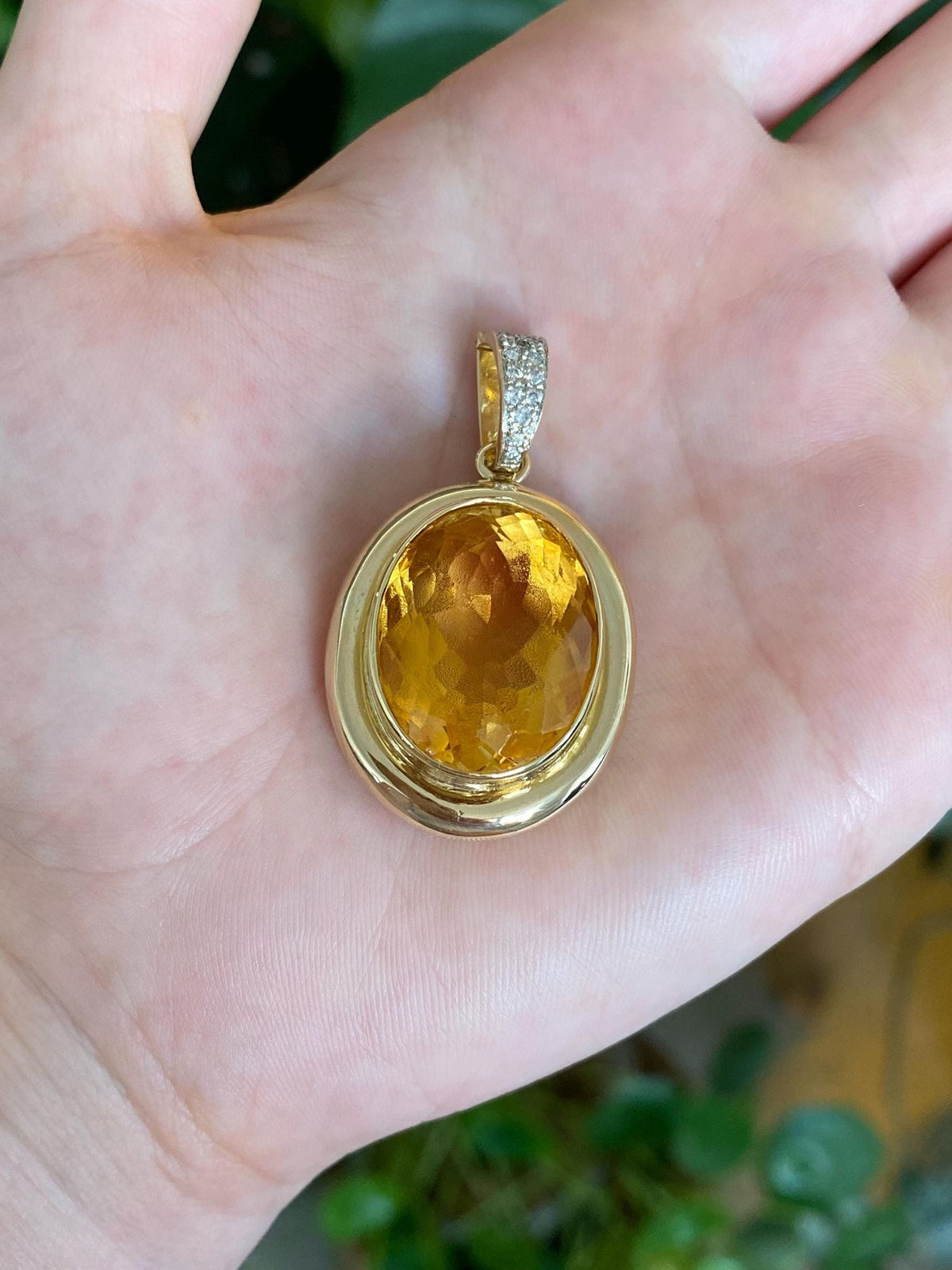 Vintage Solid 14k Yellow Gold Large Citrine Diamonds Charm