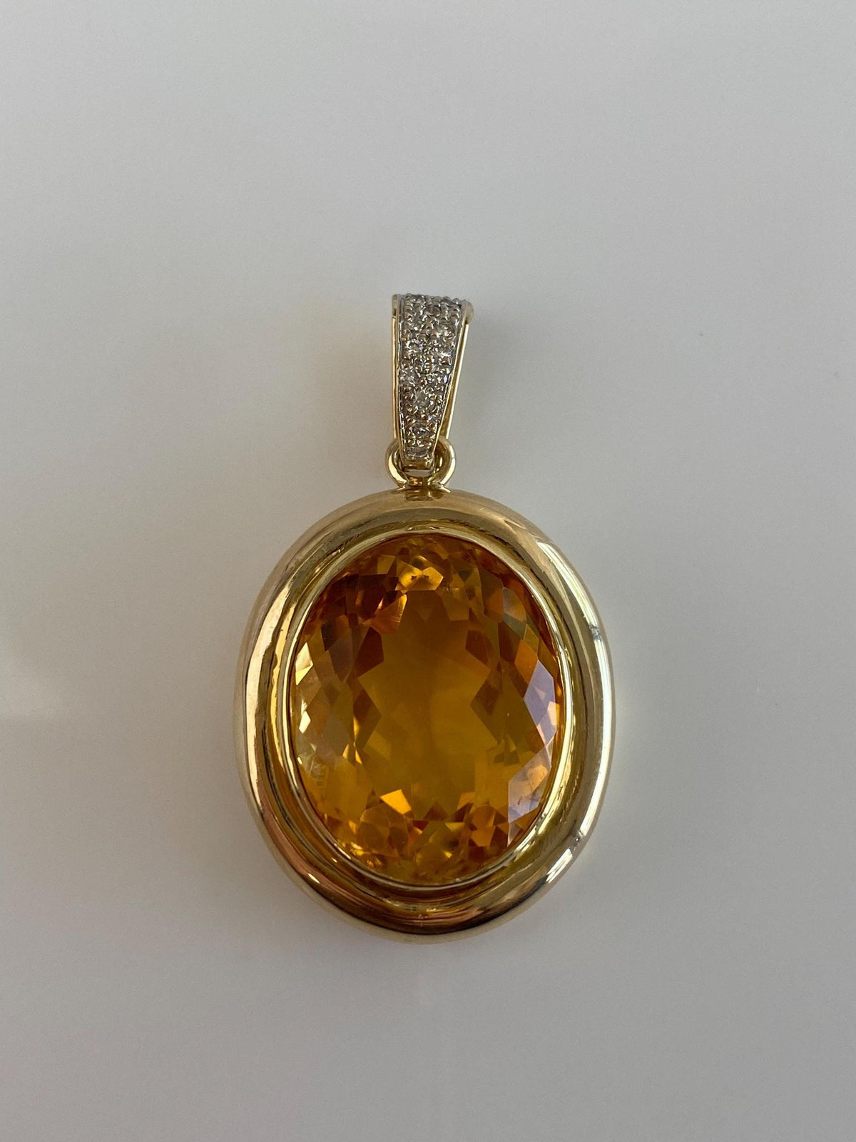 Vintage Solid 14k Yellow Gold Large Citrine Diamonds Charm