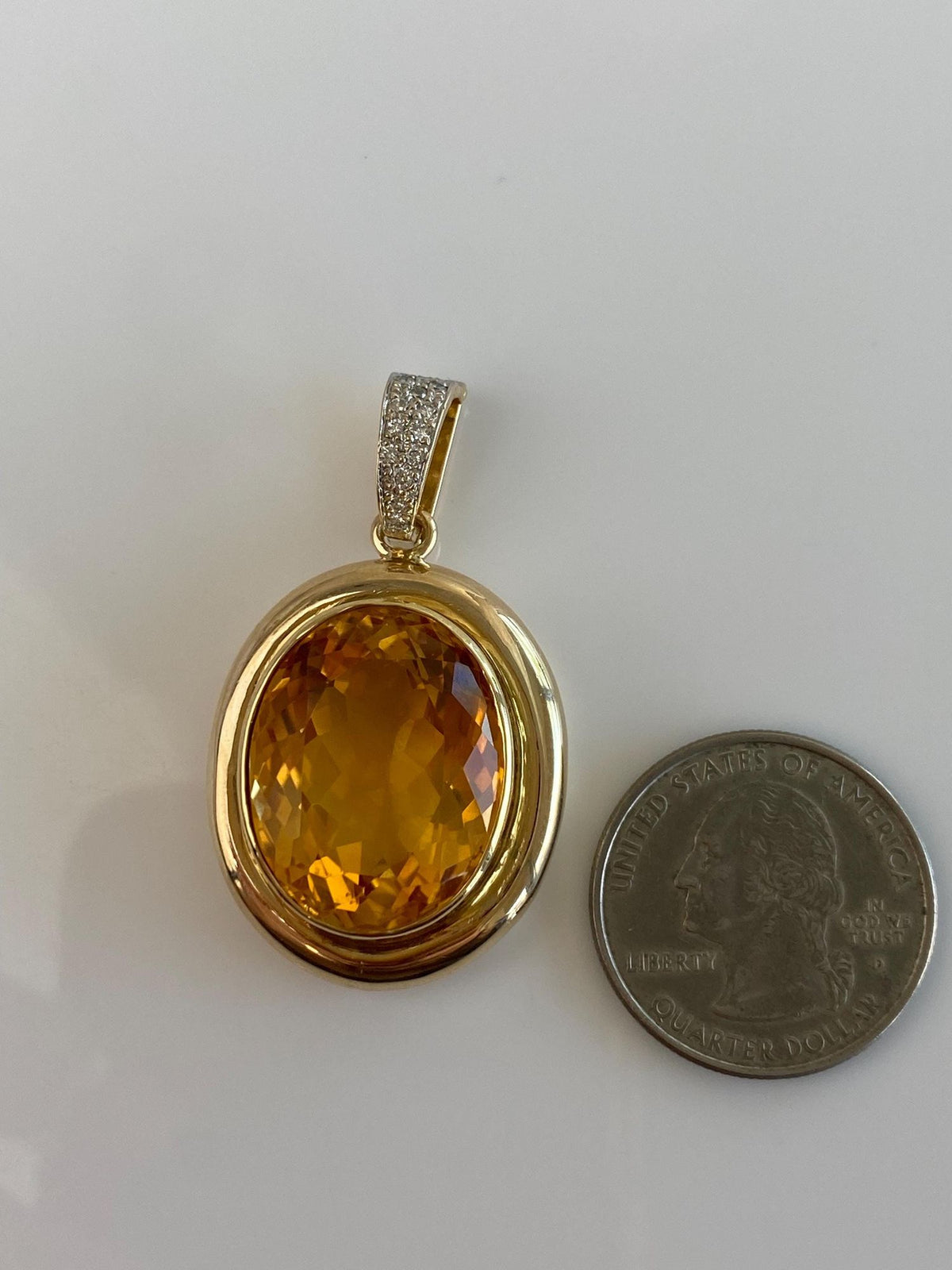 Vintage Solid 14k Yellow Gold Large Citrine Diamonds Charm