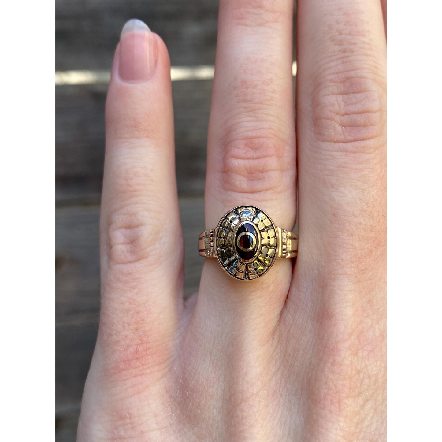 Vintage Solid 10k Yellow Gold Ruby Diamond Decoder Ring - Size 4.5