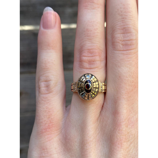 Vintage Solid 10k Yellow Gold Ruby Diamond Decoder Ring - Size 4.5