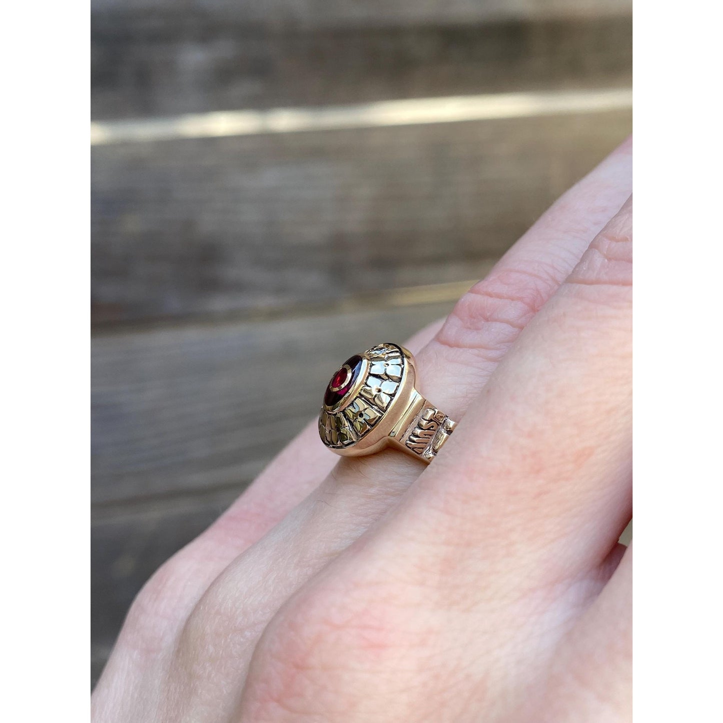 Vintage Solid 10k Yellow Gold Ruby Diamond Decoder Ring - Size 4.5