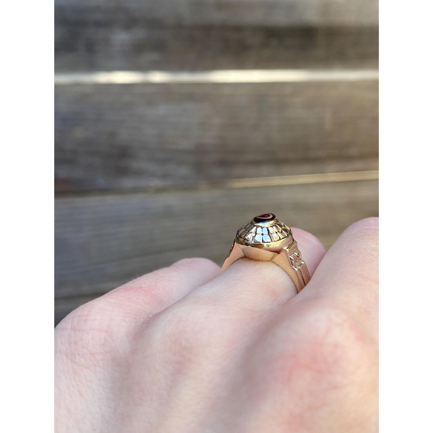 Vintage Solid 10k Yellow Gold Ruby Diamond Decoder Ring - Size 4.5