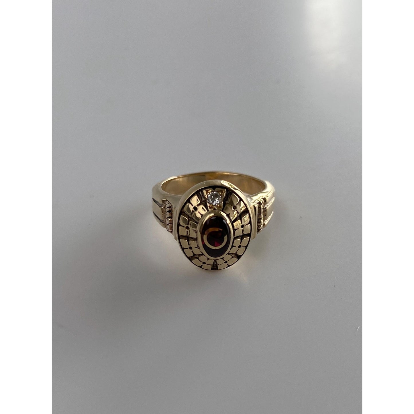 Vintage Solid 10k Yellow Gold Ruby Diamond Decoder Ring - Size 4.5