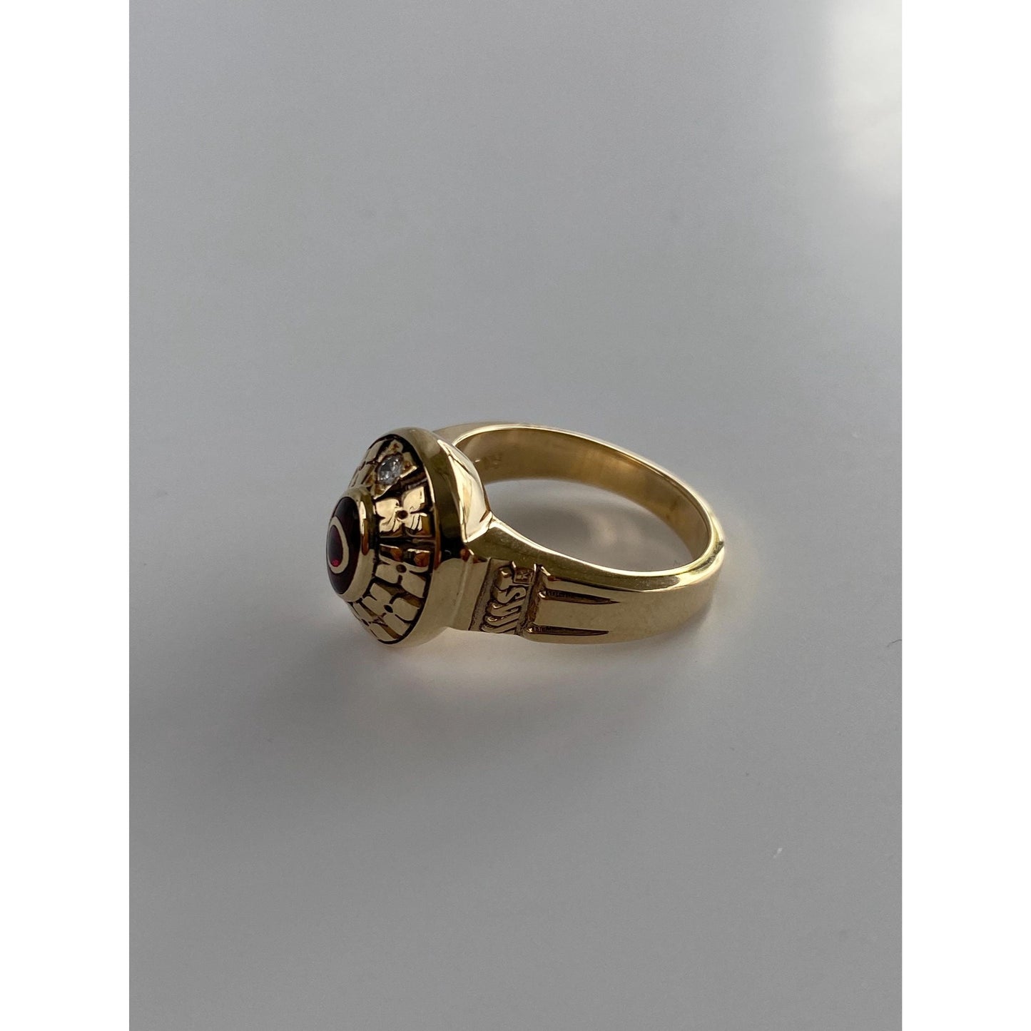 Vintage Solid 10k Yellow Gold Ruby Diamond Decoder Ring - Size 4.5