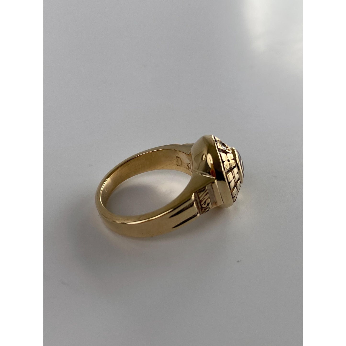 Vintage Solid 10k Yellow Gold Ruby Diamond Decoder Ring - Size 4.5