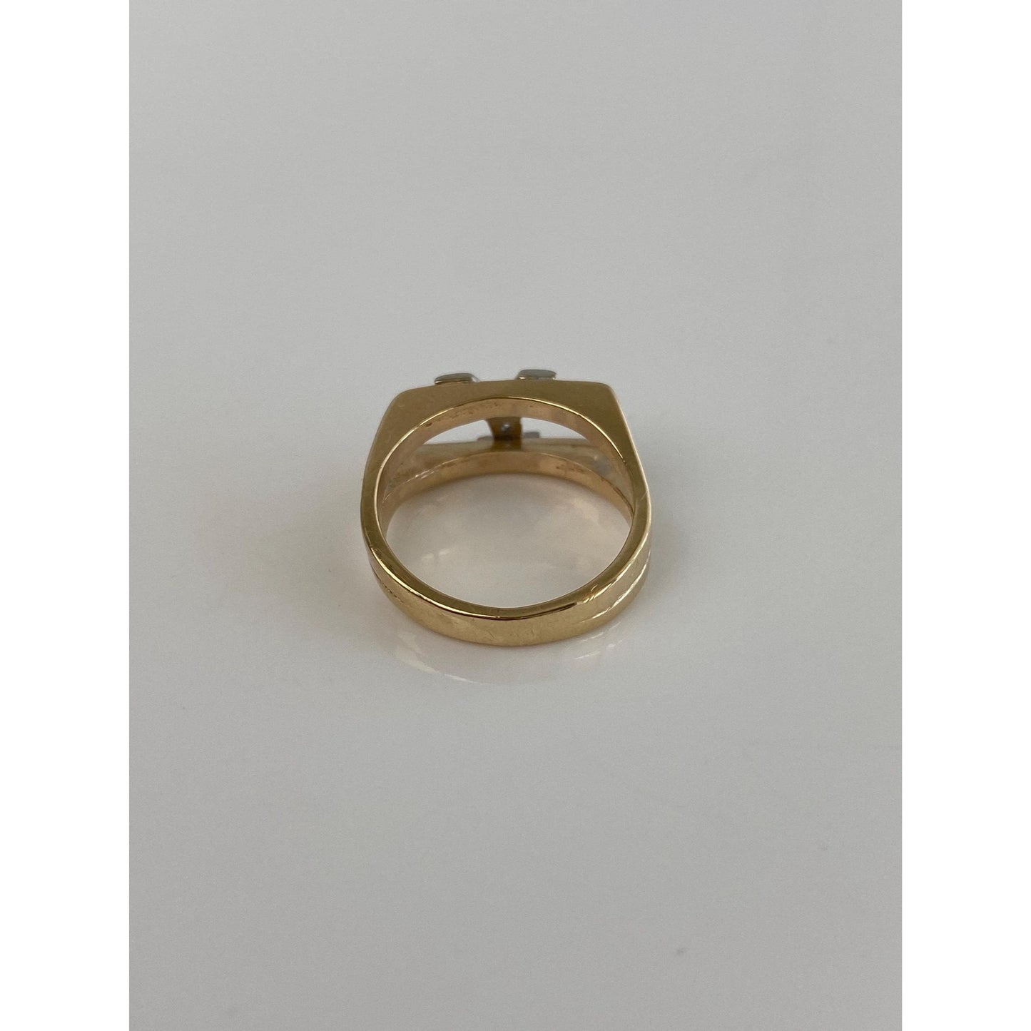 Vintage Solid 14k White & Yellow Gold Diamond Initial 'Y' Ring Band - Size 4.5