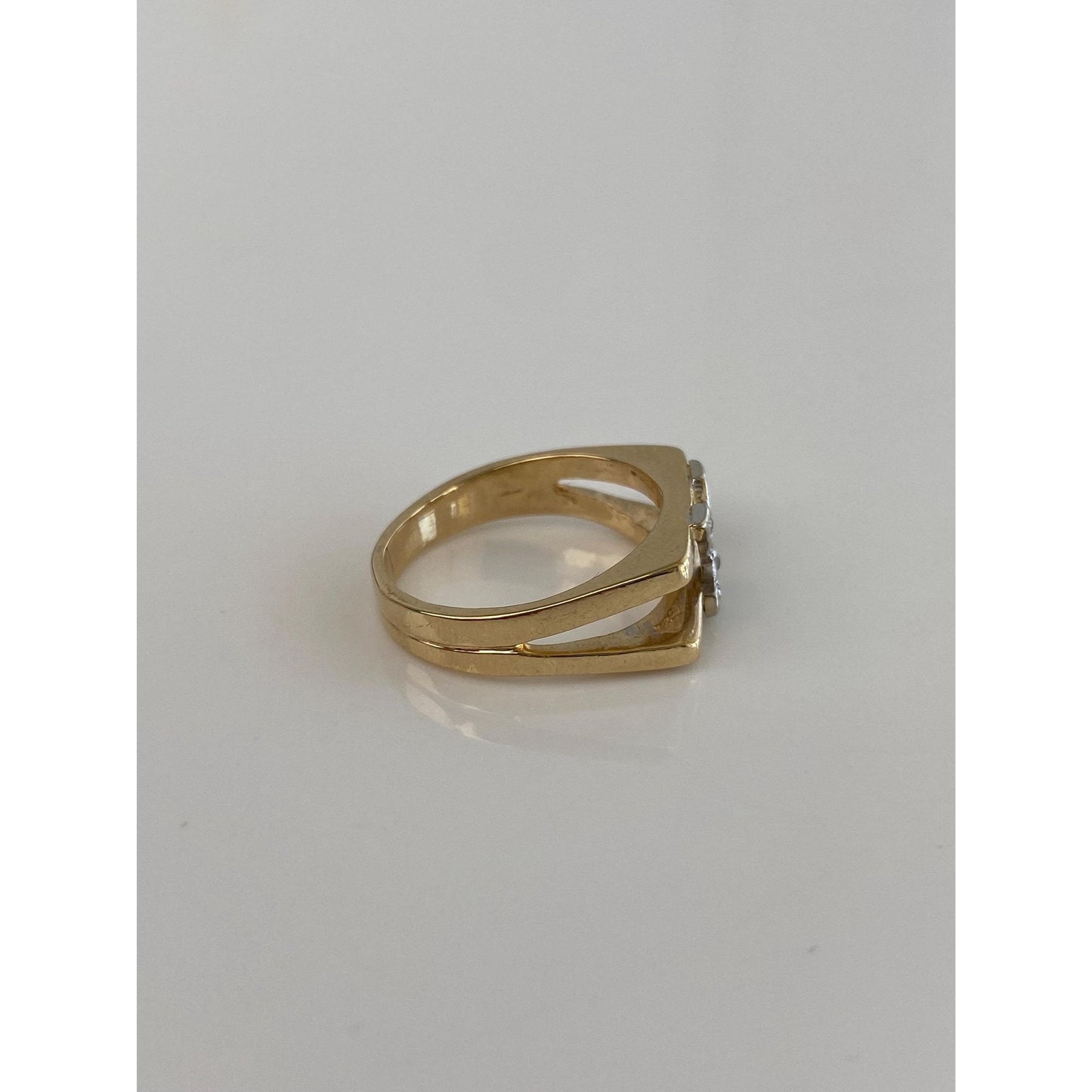 Vintage Solid 14k White & Yellow Gold Diamond Initial 'Y' Ring Band - Size 4.5